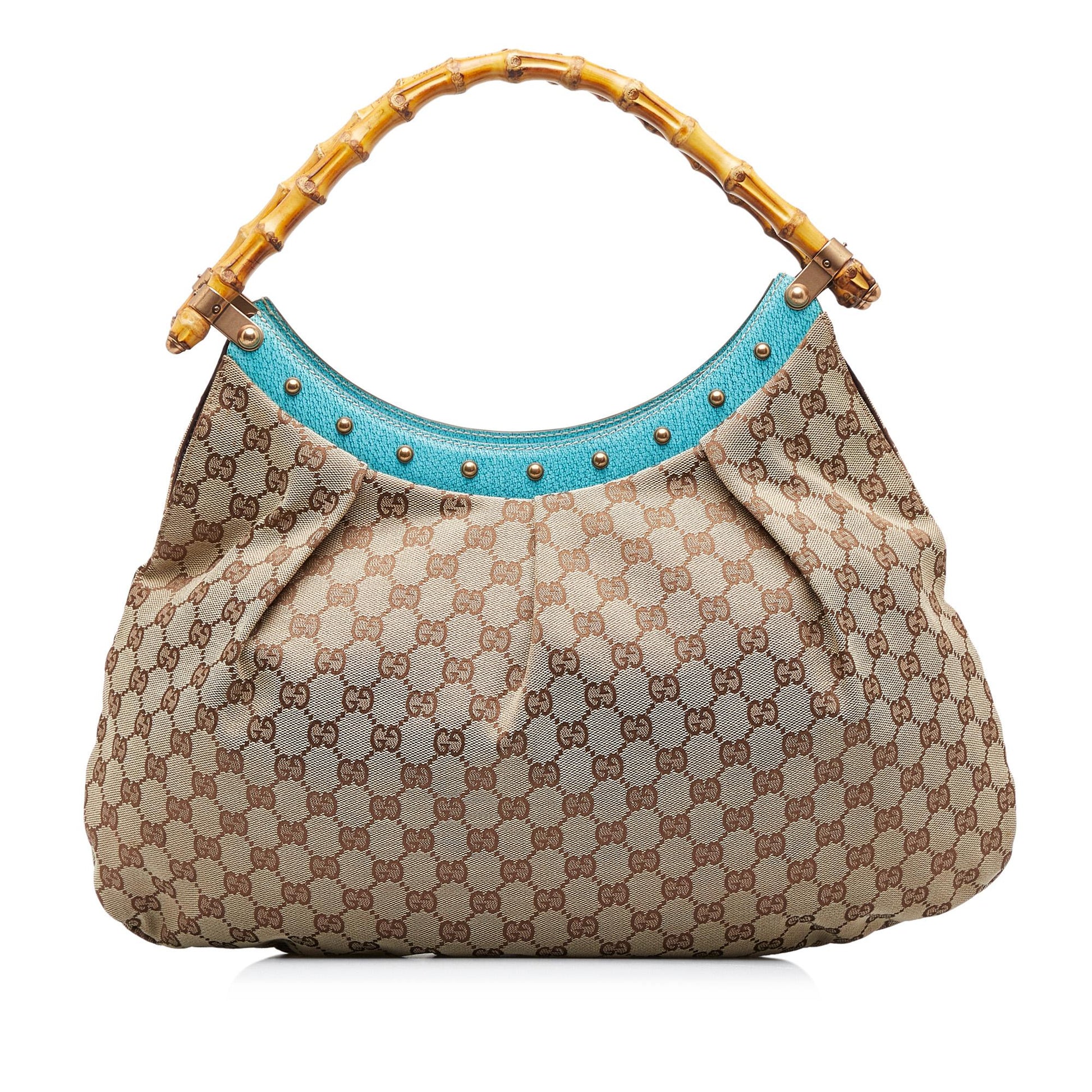 Gucci GG Bamboo Studded SHG-ZJWXNq Canvas Brown Satchel Bag