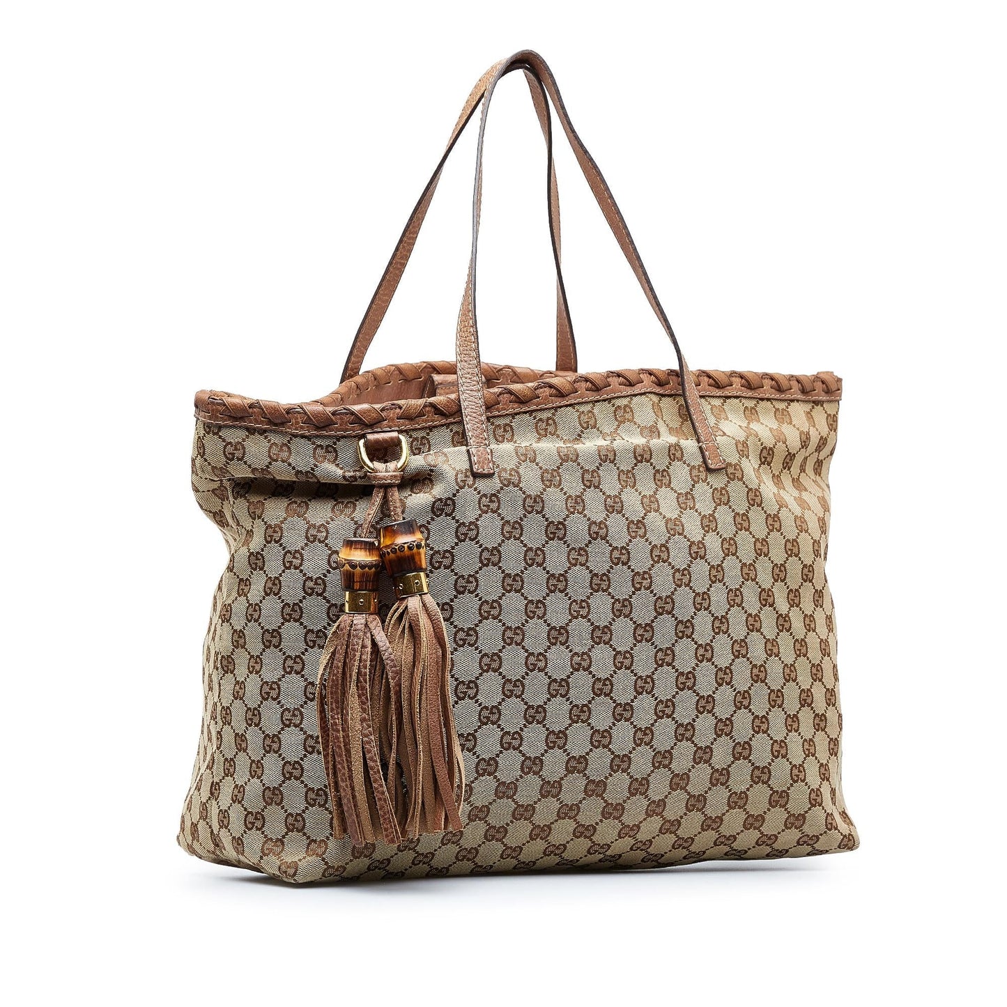 Gucci GG Bamboo Tassel SHG-LLt9jD Canvas Calf Brown Tote Bag