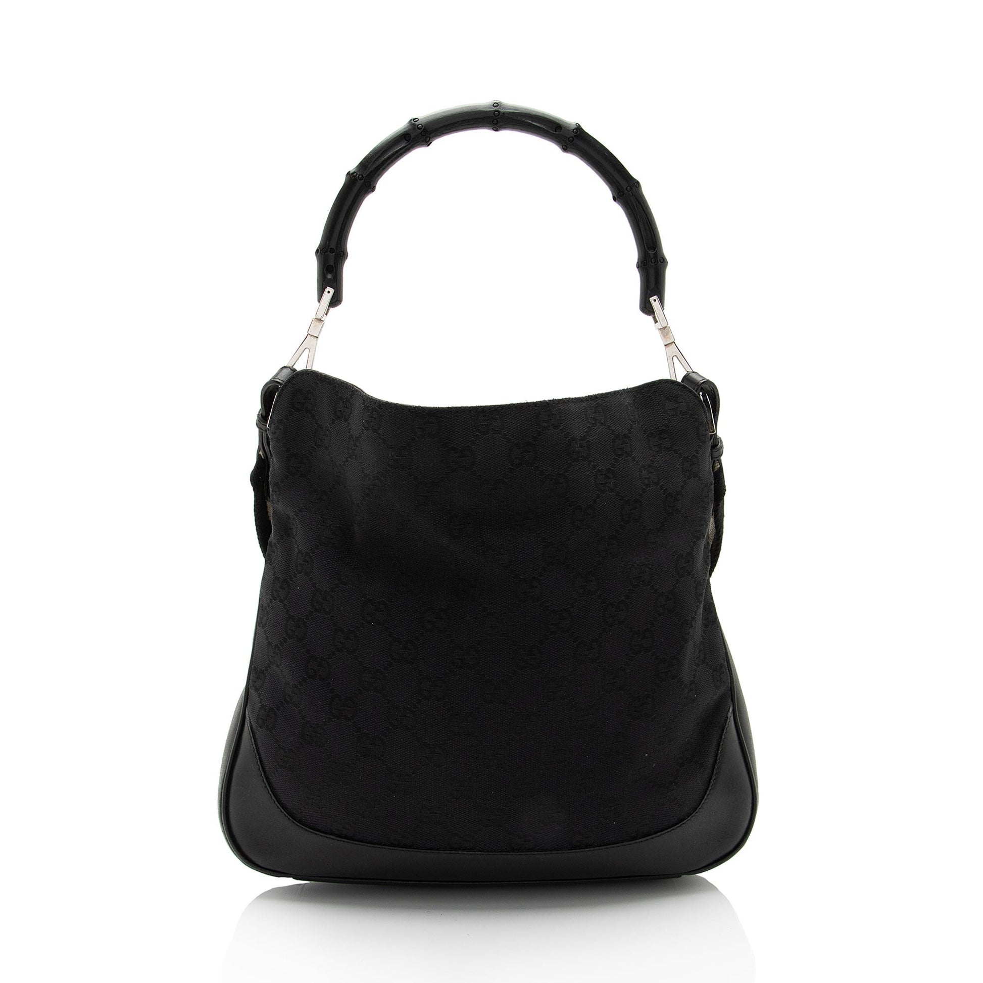 Gucci GG Bamboo SHF-TMDZ2h Leather Canvas Black Top Handle Shoulder Bag