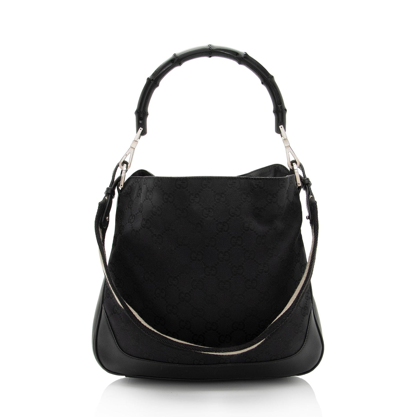 Gucci GG Bamboo SHF-TMDZ2h Leather Canvas Black Top Handle Shoulder Bag