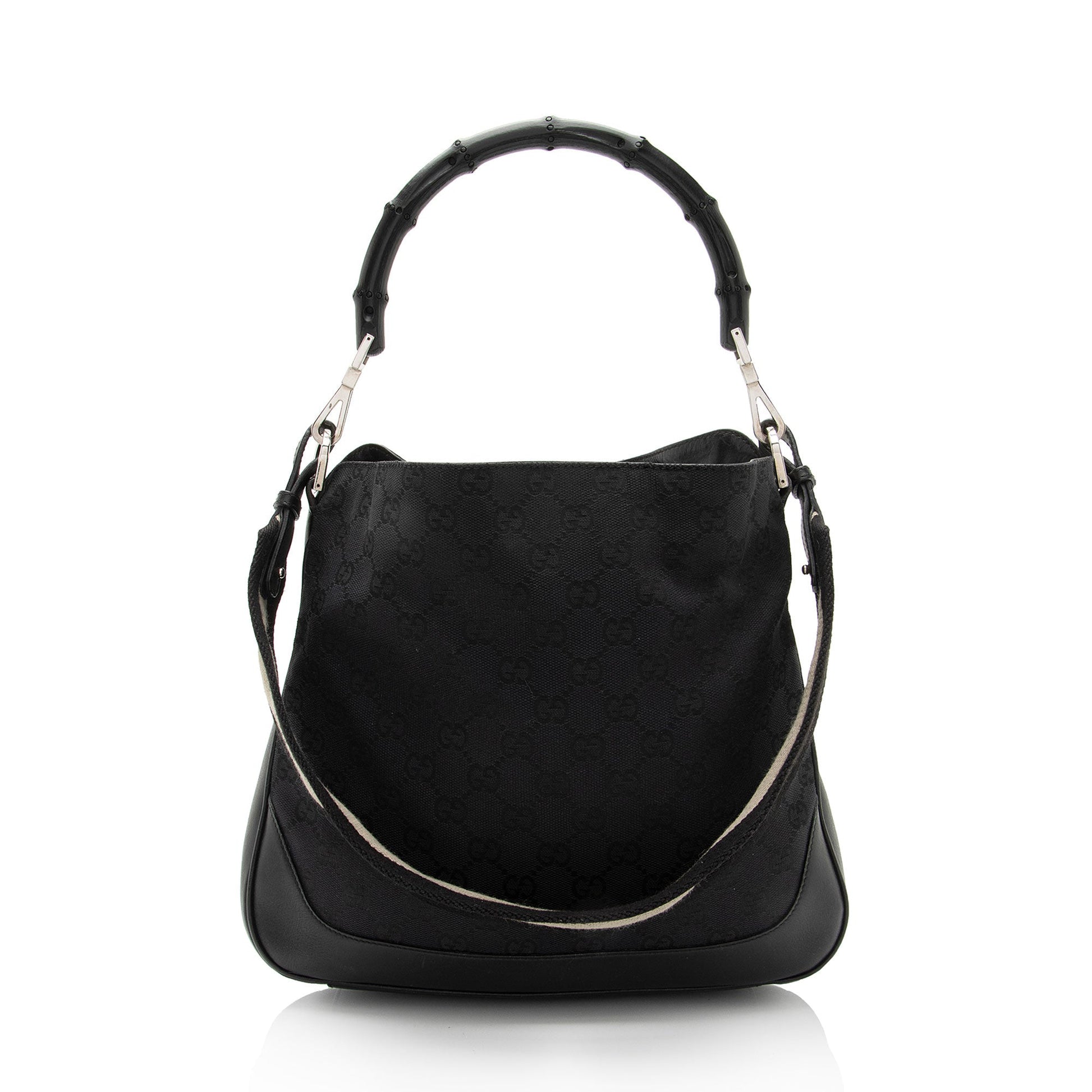 Gucci GG Bamboo SHF-TMDZ2h Leather Canvas Black Top Handle Shoulder Bag