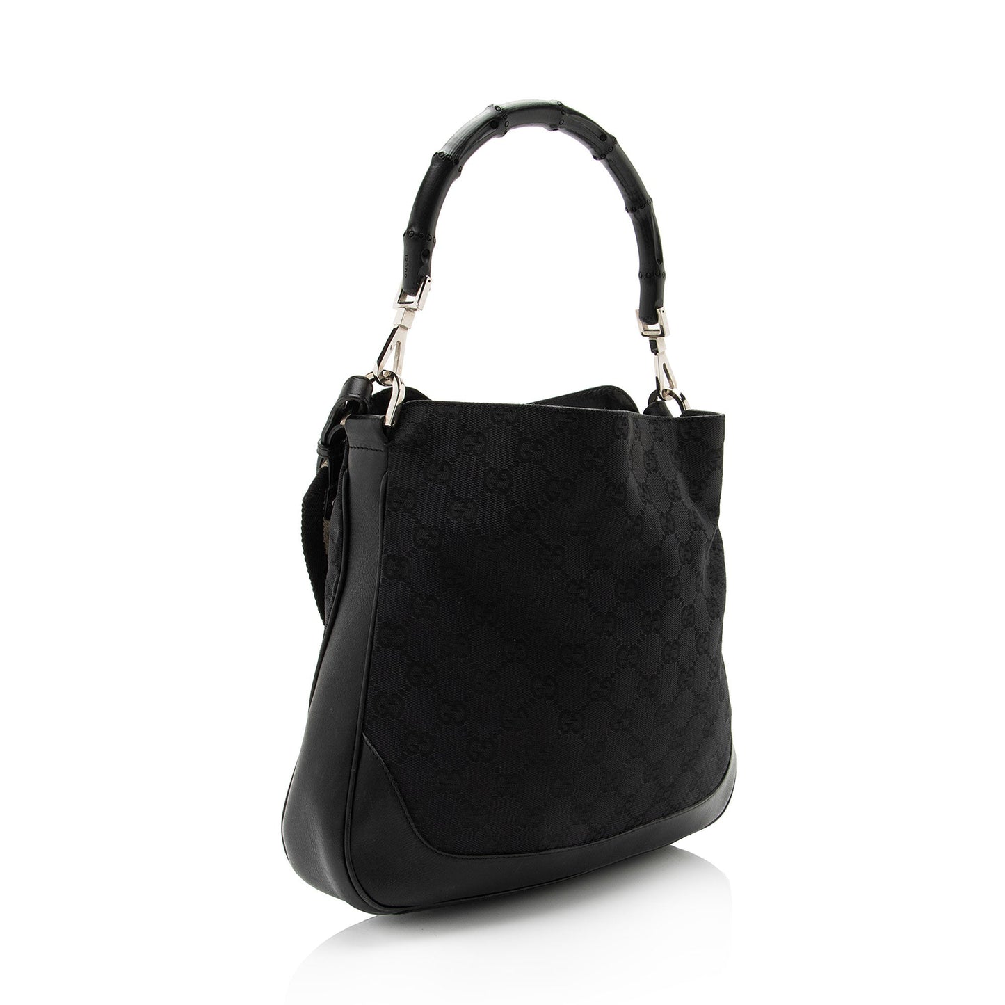 Gucci GG Bamboo SHF-TMDZ2h Leather Canvas Black Top Handle Shoulder Bag