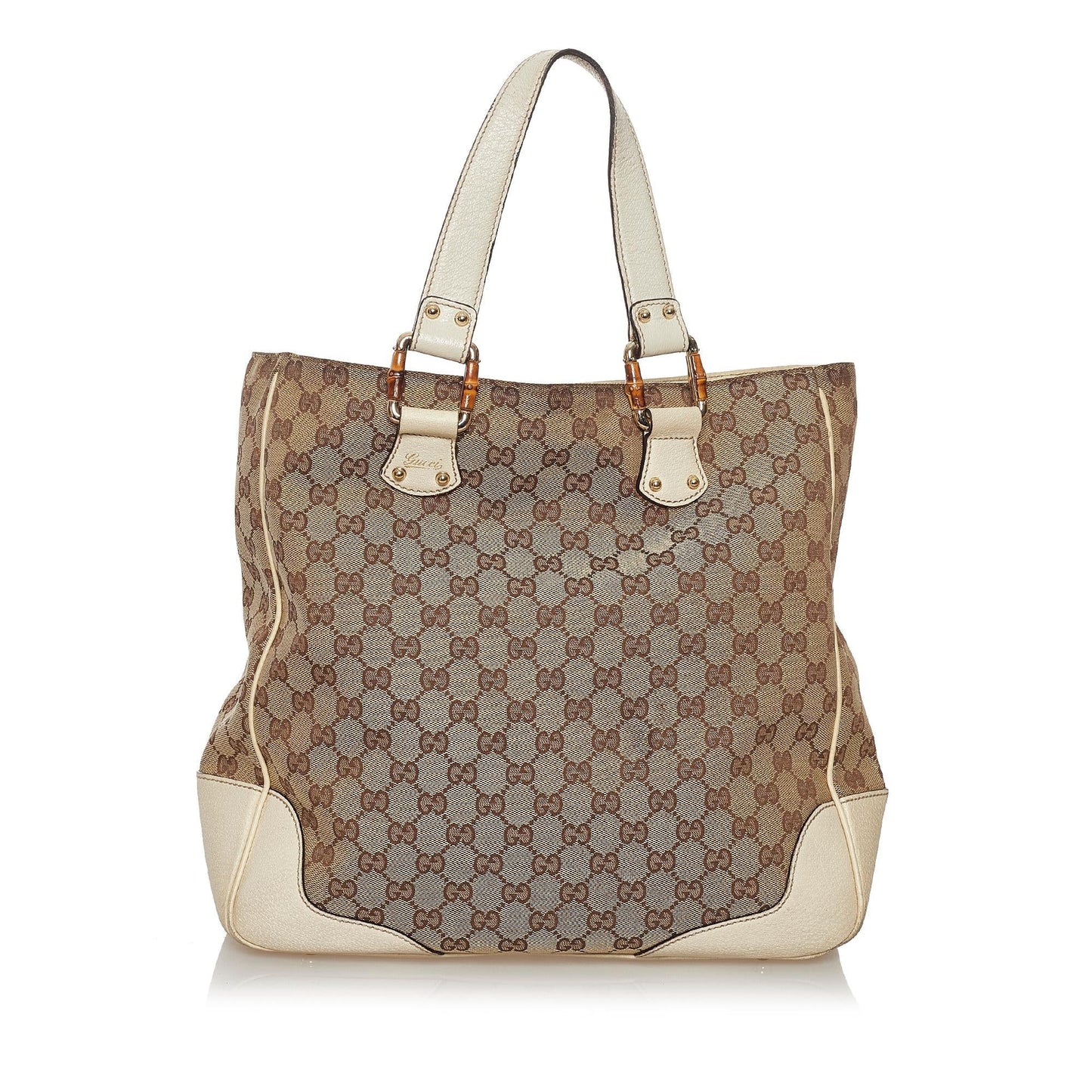Gucci GG Bamboo SHG Canvas White Brown Tote Bag
