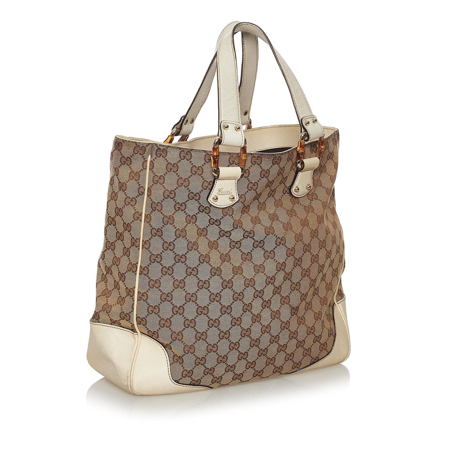 Gucci GG Bamboo SHG Canvas White Brown Tote Bag