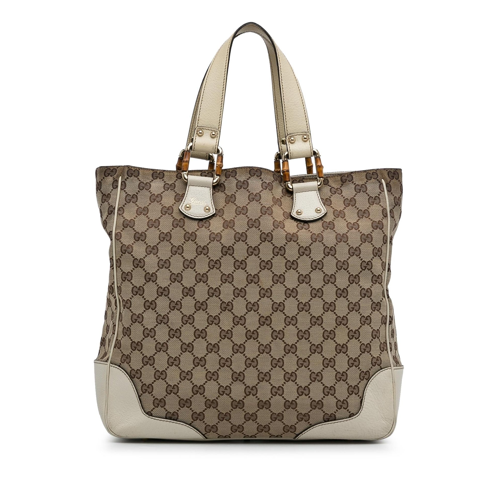 Gucci GG Bamboo SHG-J7IVAF Canvas Calf Brown Tote Bag
