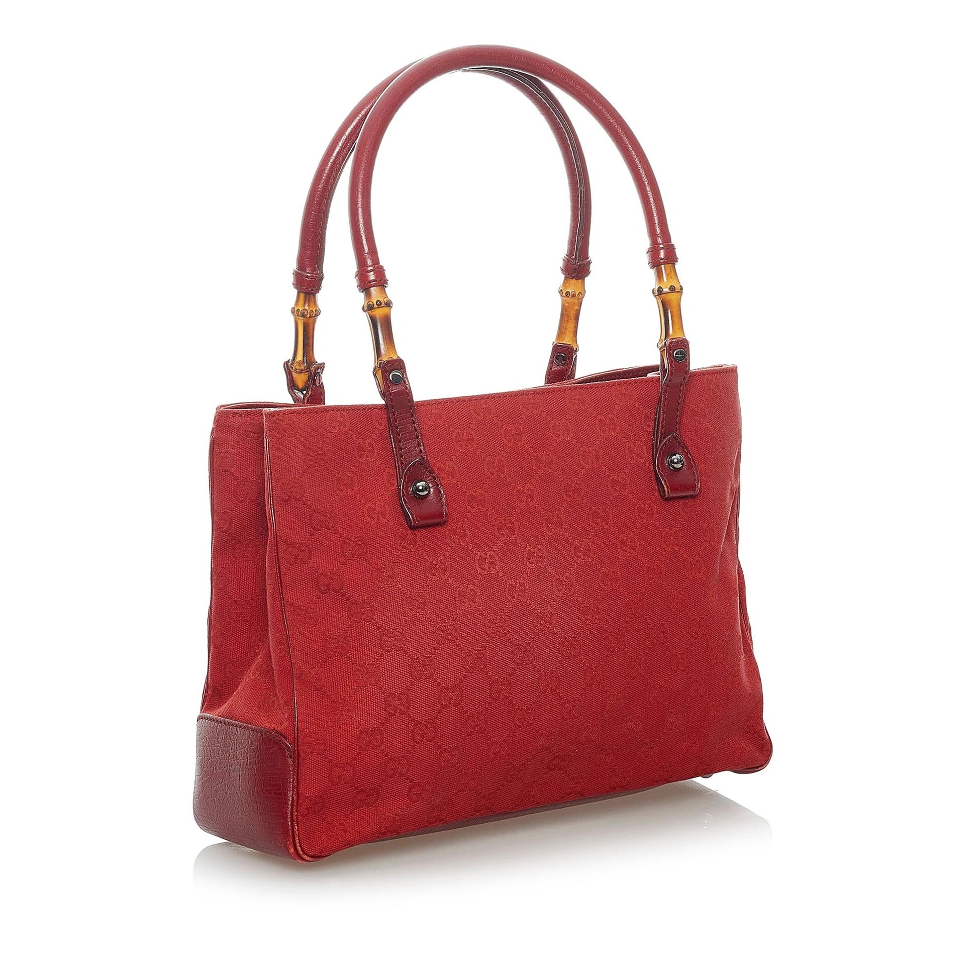 Gucci GG Bamboo SHG Canvas Red Tote Bag