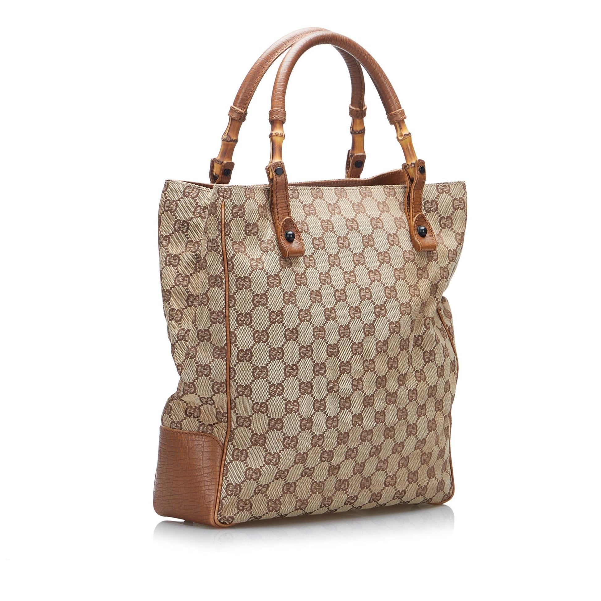 Gucci GG Bamboo SHG-lDJCHu Canvas Calf Brown Tote Bag