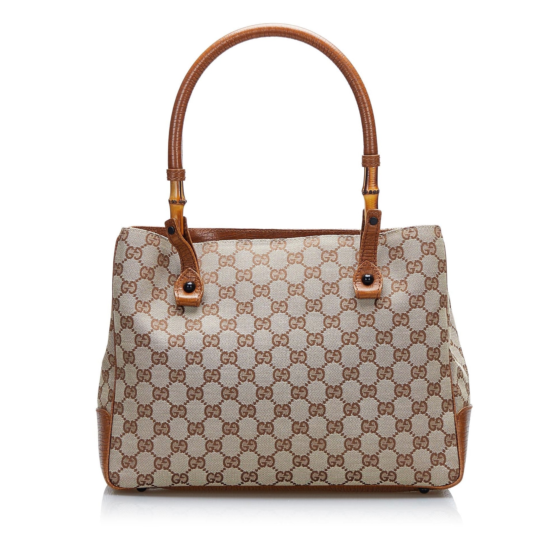 Gucci GG Bamboo SHG-onnXj3 Canvas Calf Brown Tote Bag