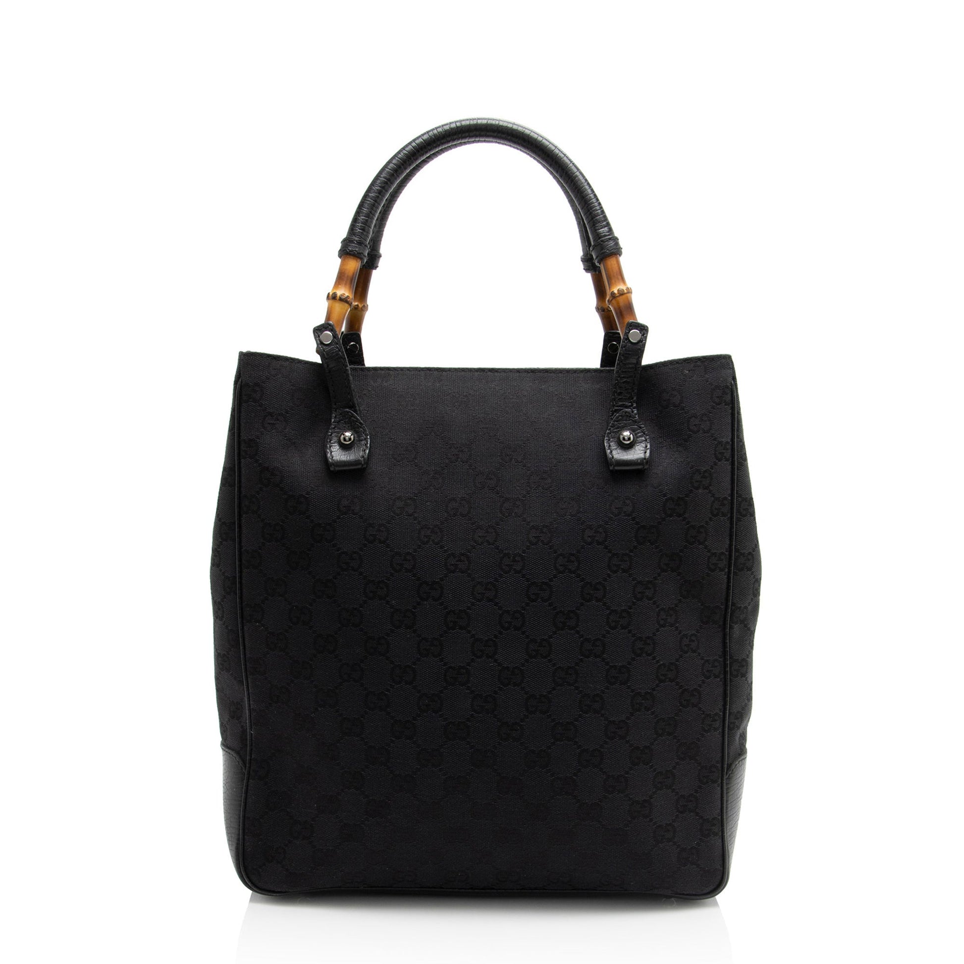 Gucci GG Bamboo SHF-1xRqYh Leather Canvas Black Tote Bag