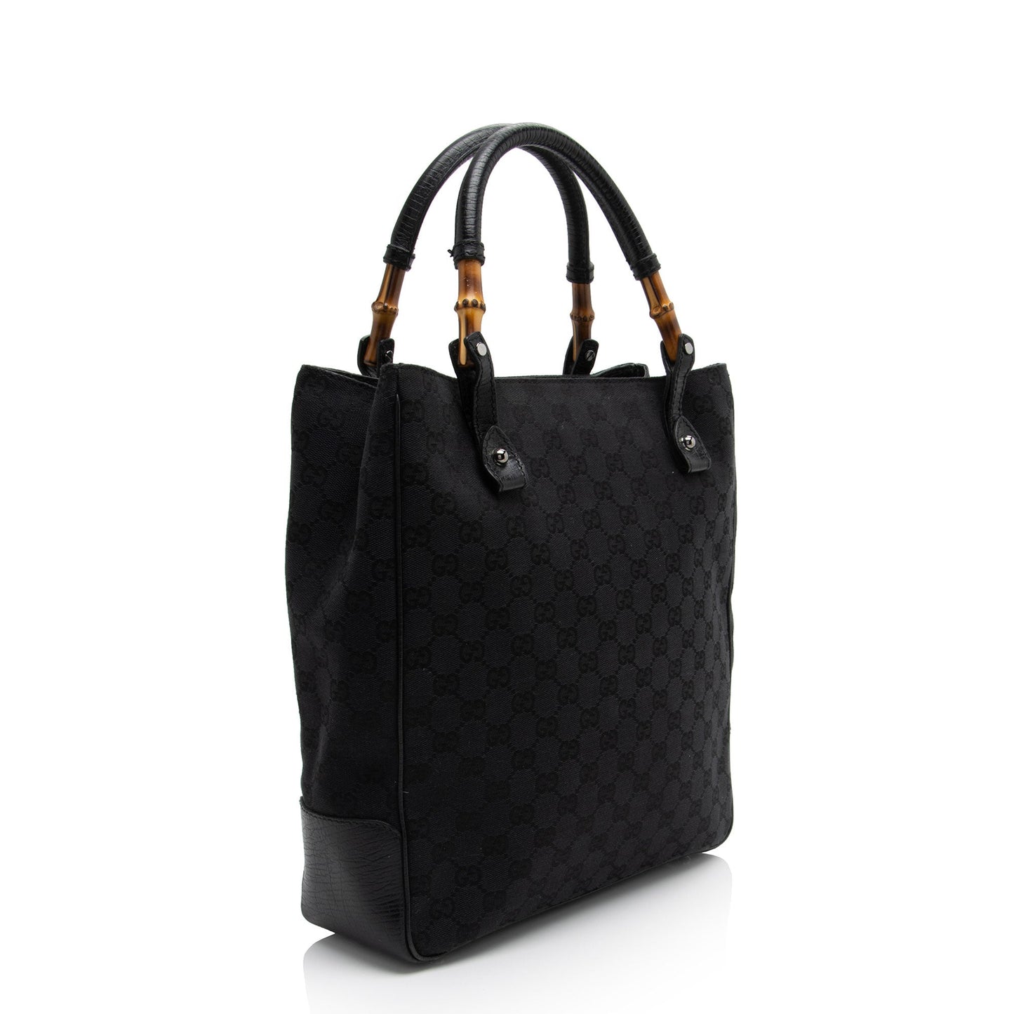 Gucci GG Bamboo SHF-1xRqYh Leather Canvas Black Tote Bag