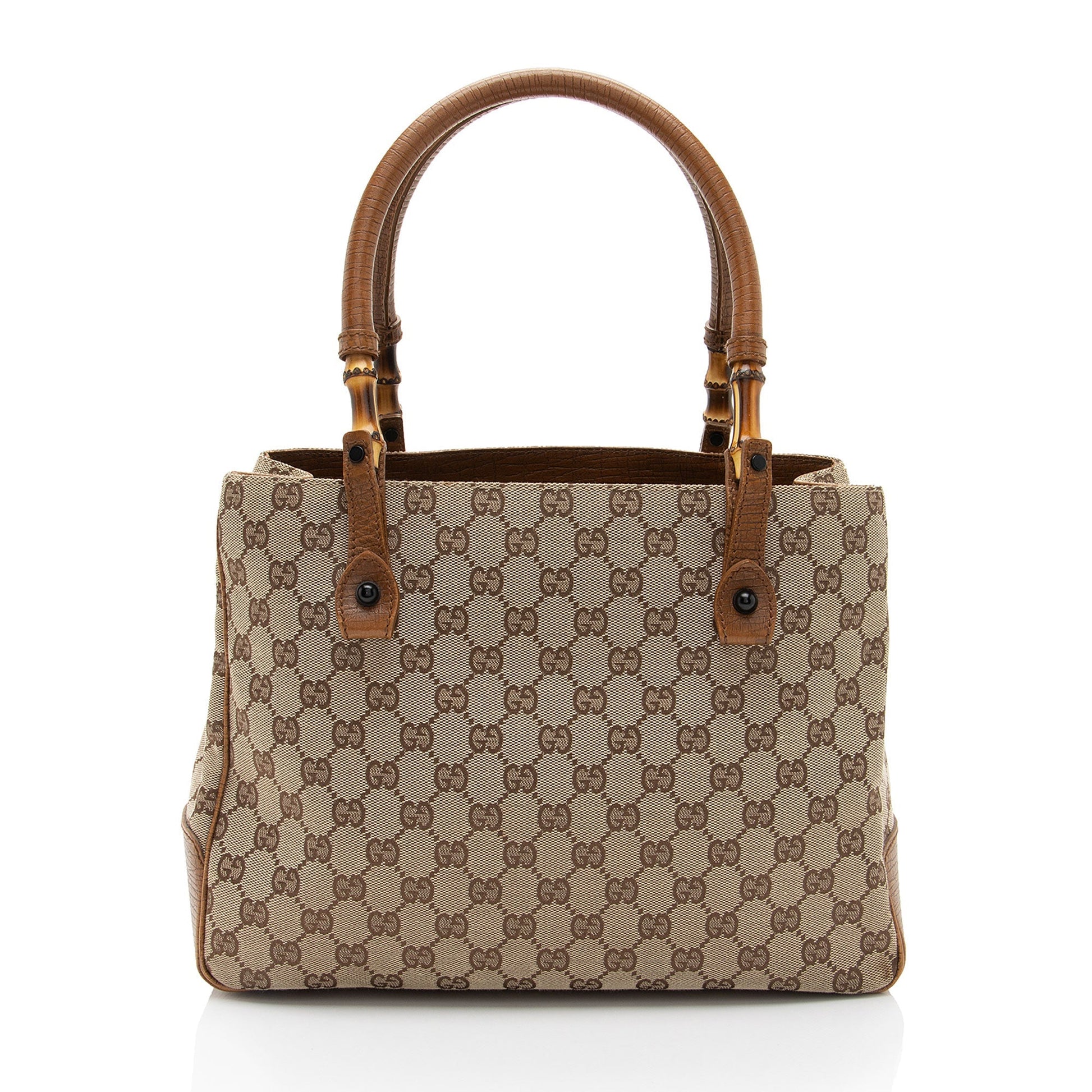 Gucci GG Bamboo SHF-a2g5Be Leather Canvas Brown Beige Tote Bag