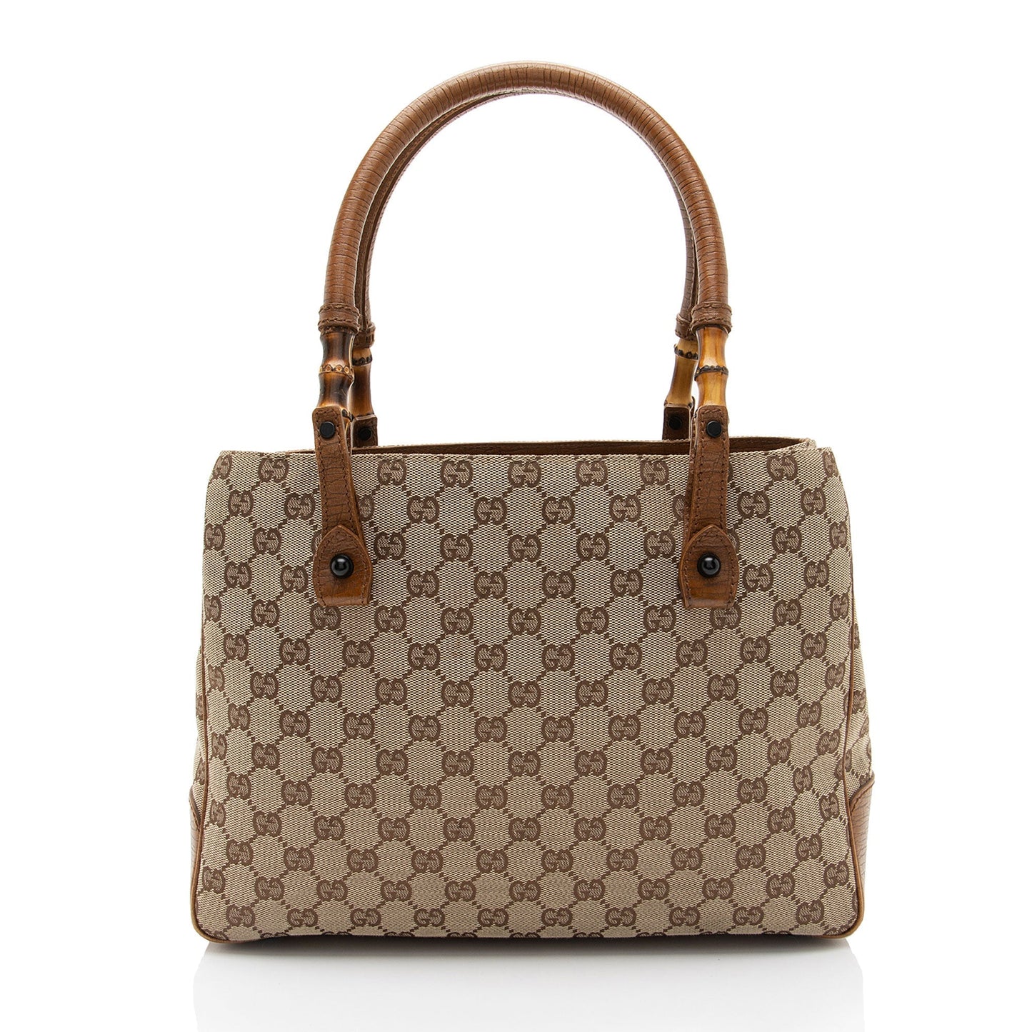Gucci GG Bamboo SHF-a2g5Be Leather Canvas Brown Beige Tote Bag