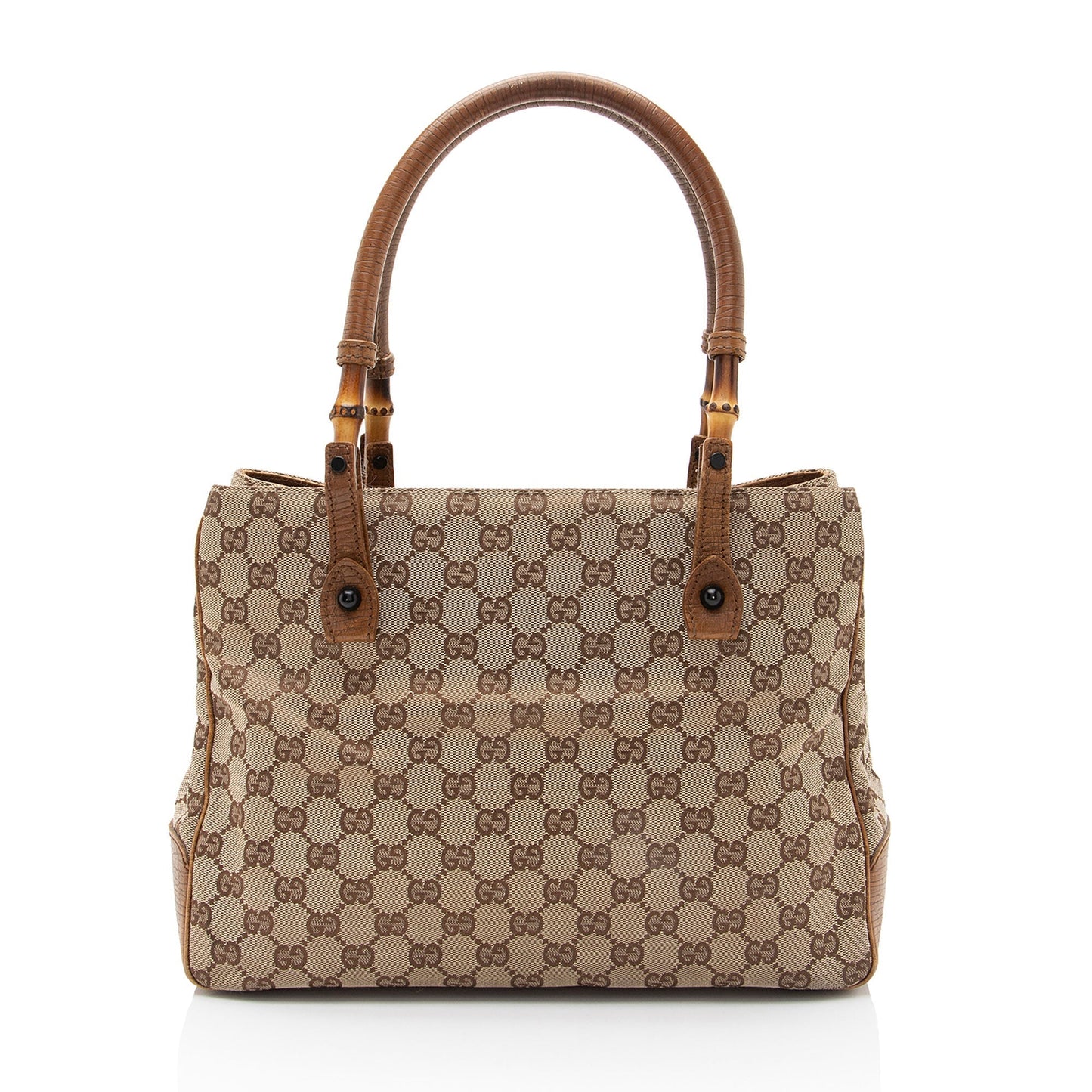 Gucci GG Bamboo SHF-CF73dz Leather Canvas Brown Beige Tote Bag