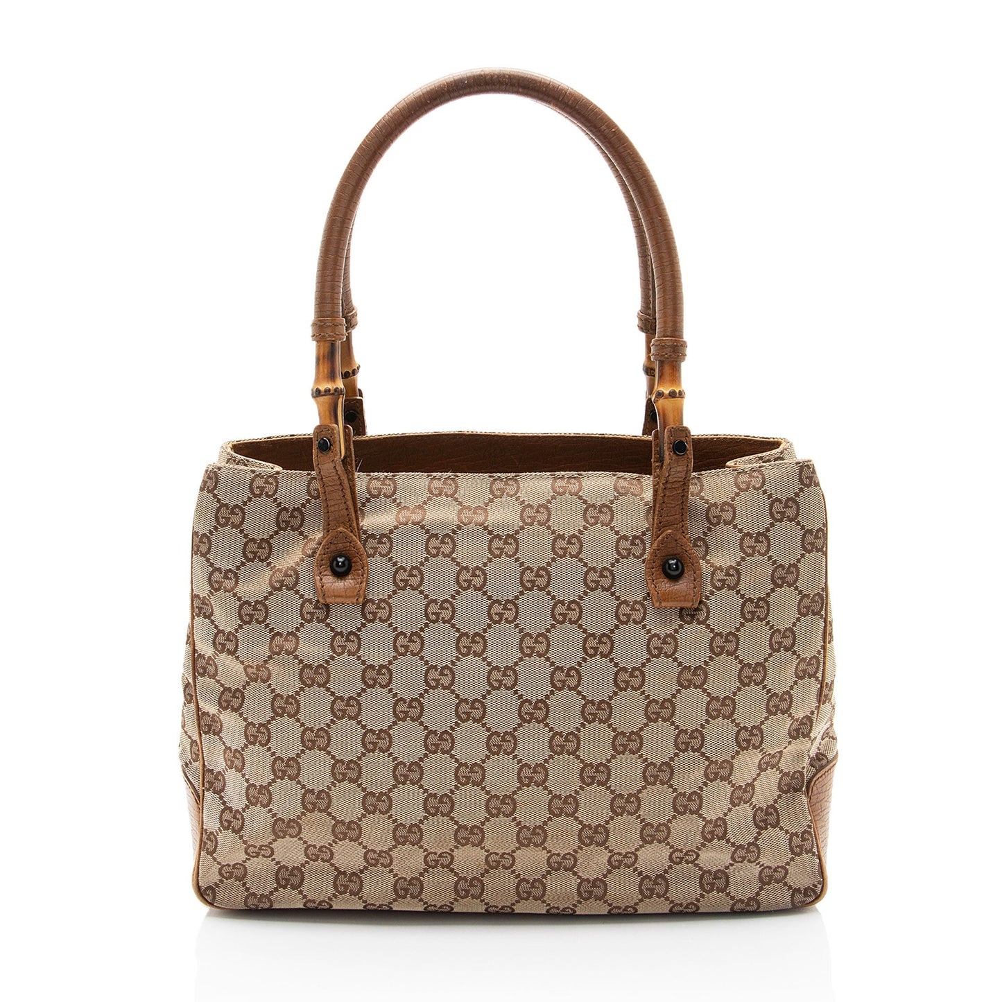 Gucci GG Bamboo SHF-CF73dz Leather Canvas Brown Beige Tote Bag
