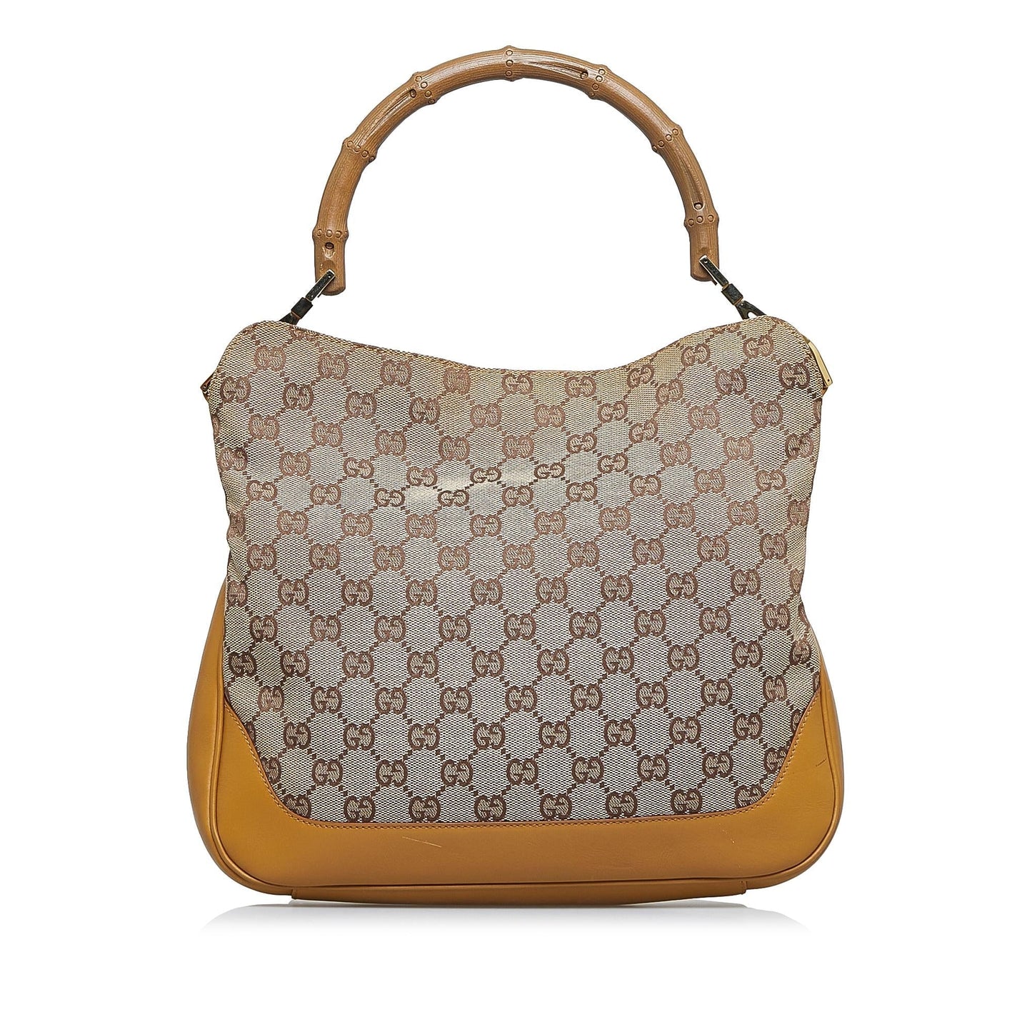 Gucci GG Bamboo Web SHG-vNpbkC Canvas Calf Brown Satchel Bag