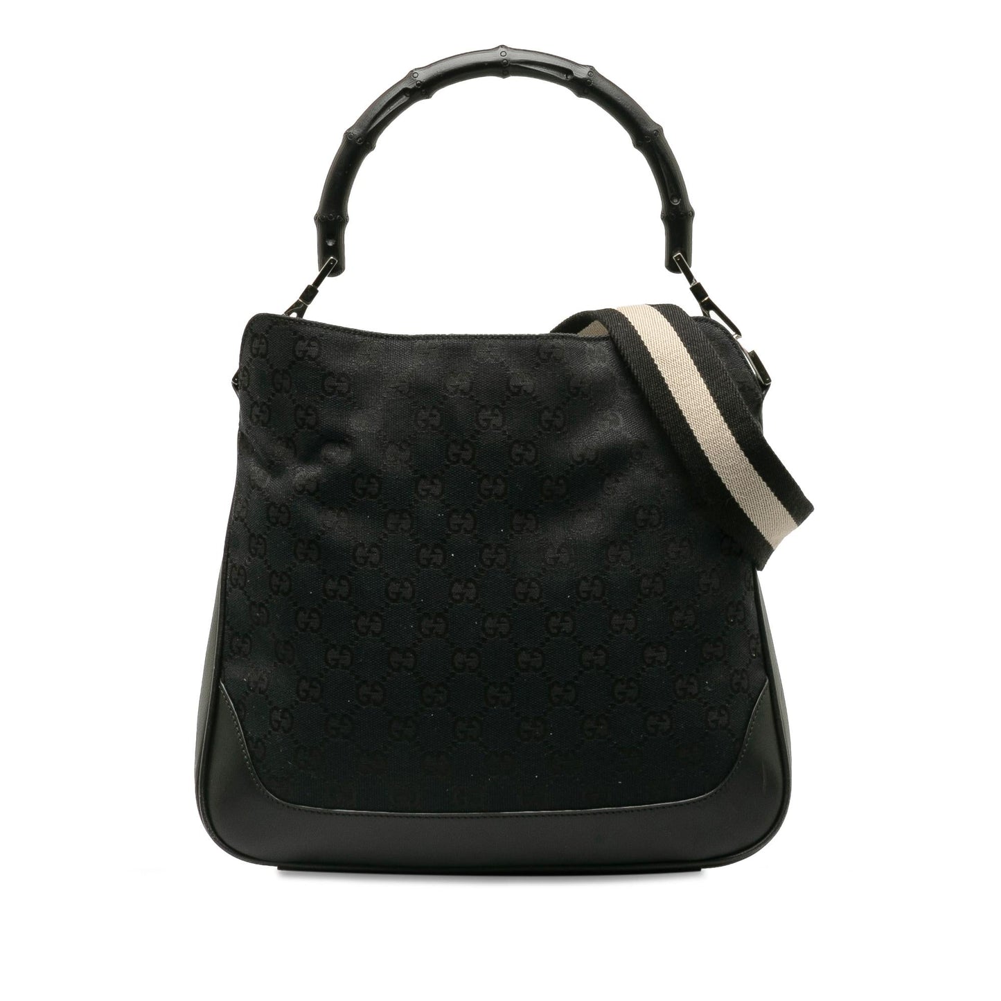Gucci GG Bamboo Web SHG-pA9yyO Canvas Calf Black Satchel Bag