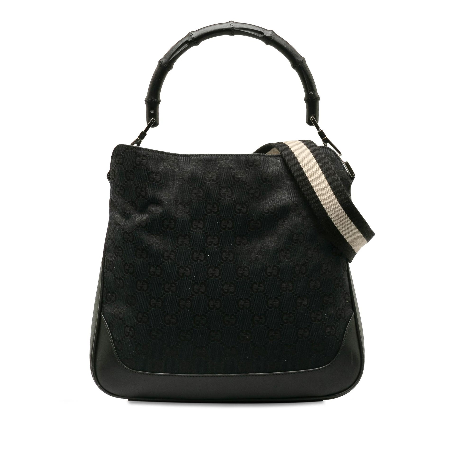 Gucci GG Bamboo Web SHG-pA9yyO Canvas Calf Black Satchel Bag