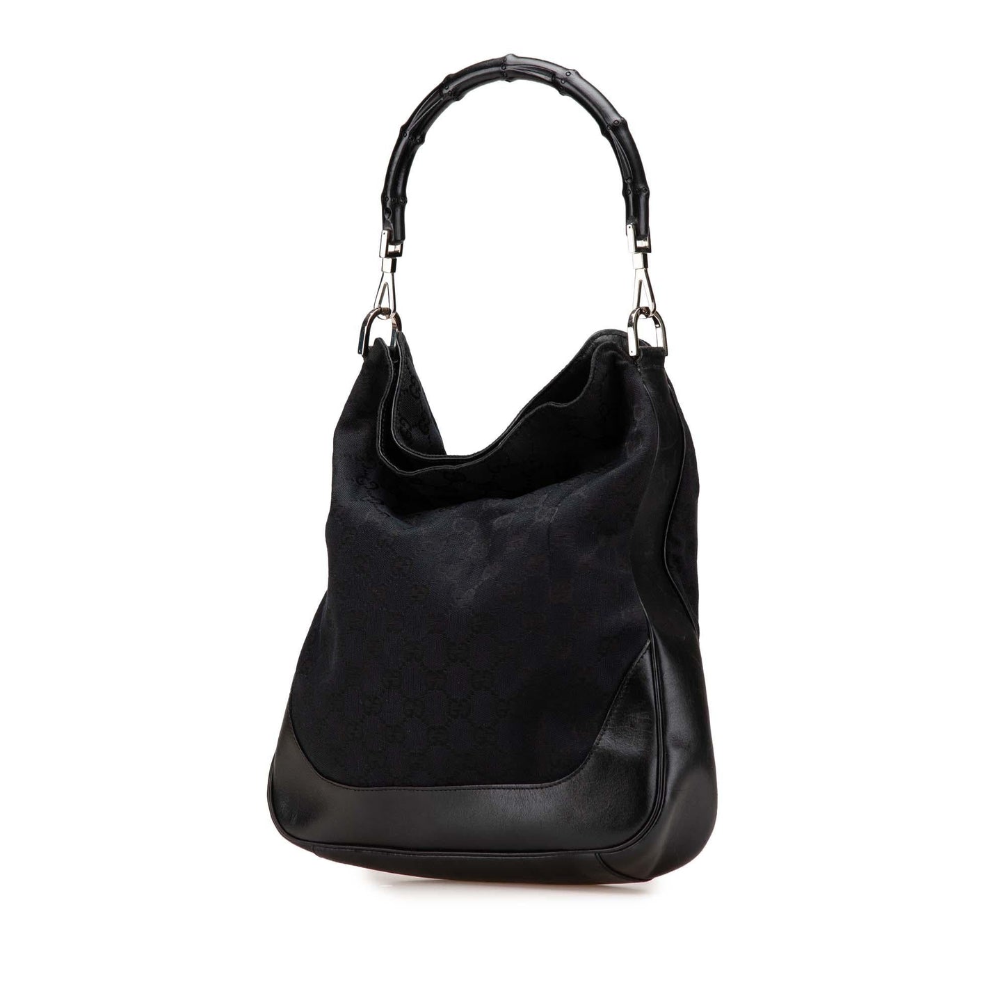 Gucci GG Bamboo Web Canvas Calf Black Satchel Bag