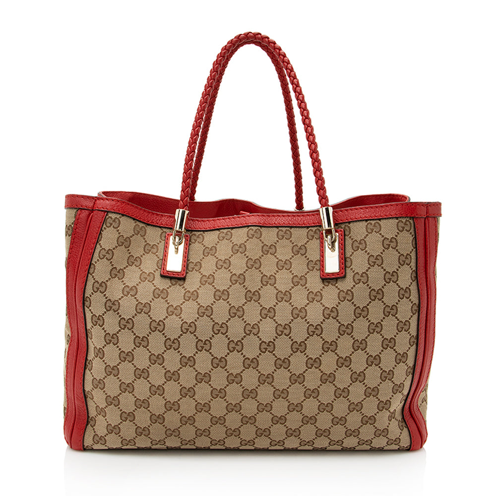 Gucci GG Bella - FINAL SHF Leather Canvas Beige Red Tote Bag