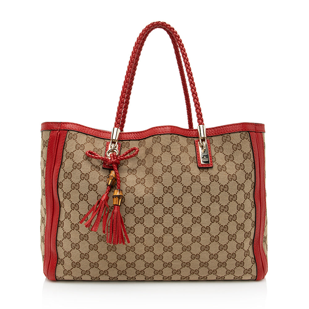 Gucci GG Bella - FINAL SHF Leather Canvas Beige Red Tote Bag