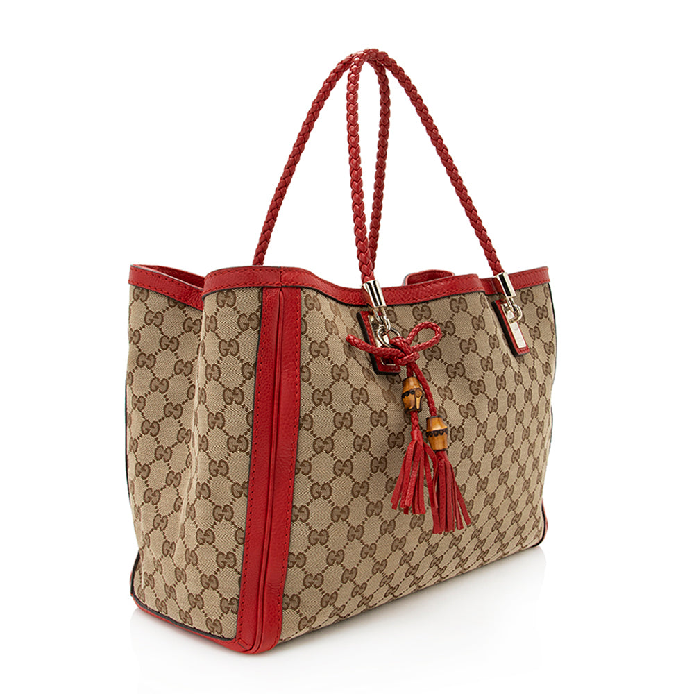 Gucci GG Bella - FINAL SHF Leather Canvas Beige Red Tote Bag