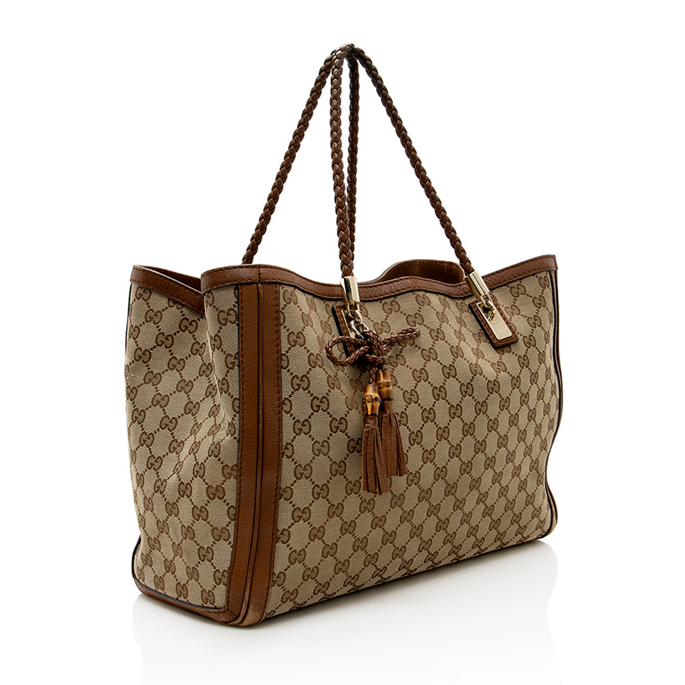 Gucci GG Bella SHF Leather Canvas Brown Beige Tote Bag Tote Shf