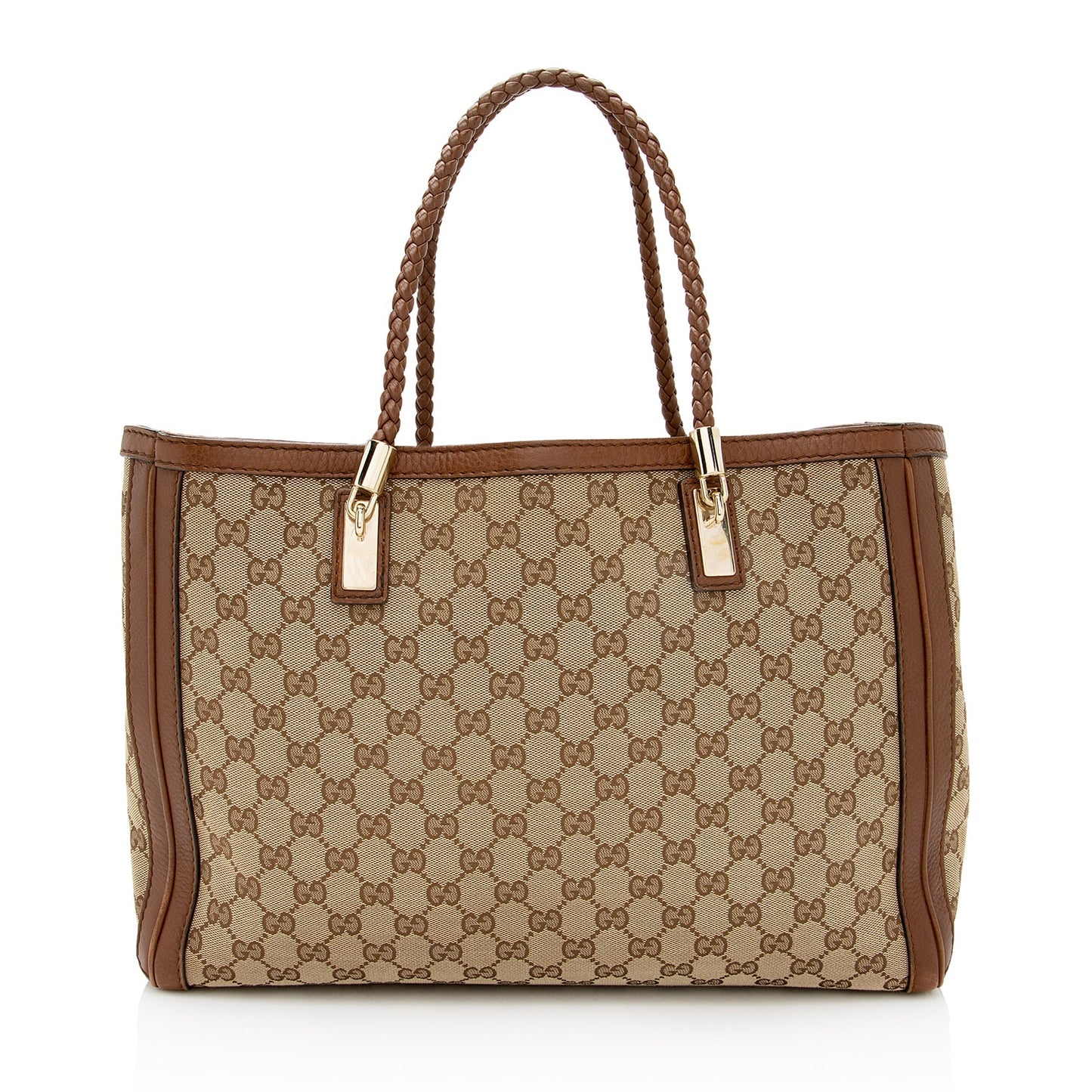 Gucci GG Bella SHF Leather Canvas Brown Beige Tote Bag