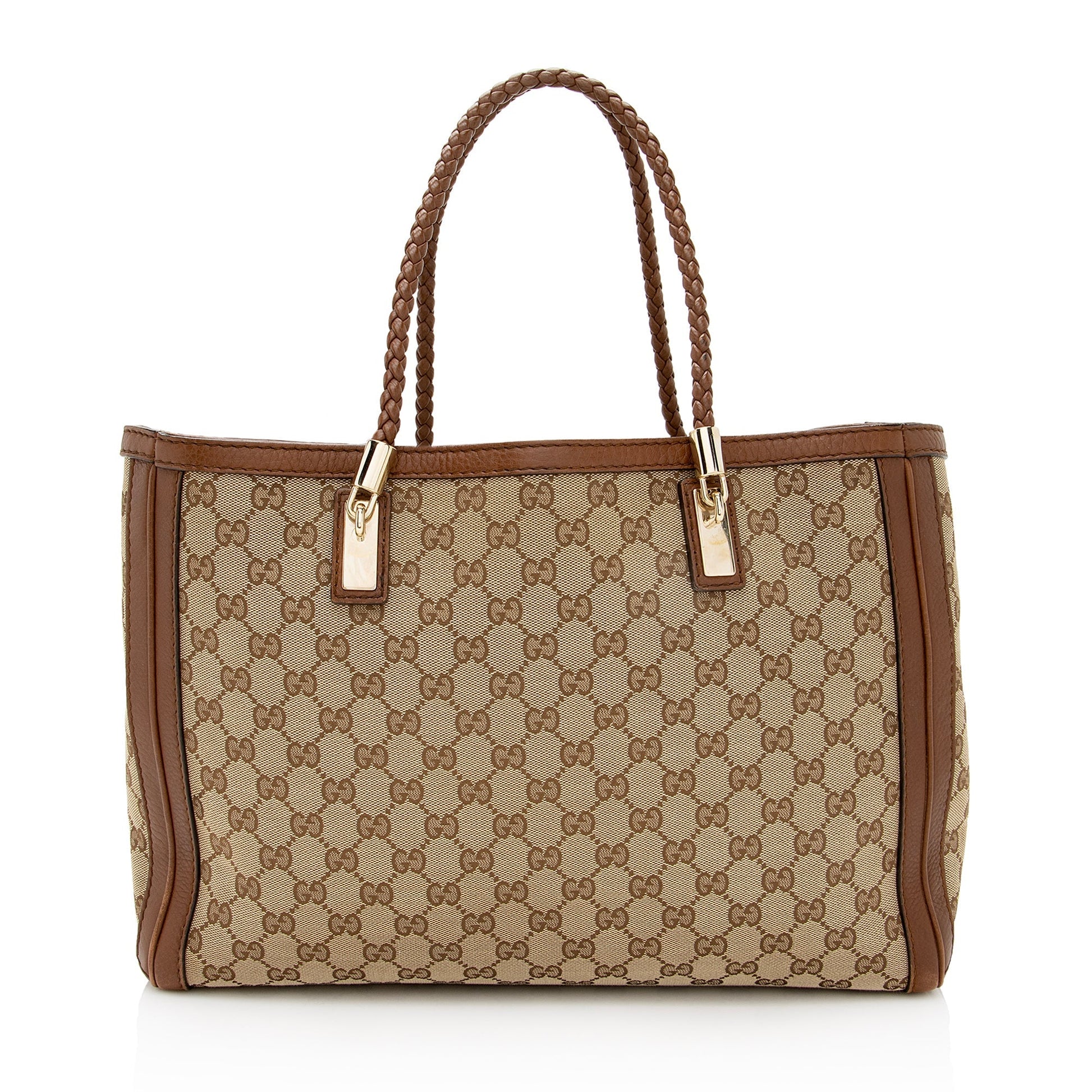 Gucci GG Bella SHF Leather Canvas Brown Beige Tote Bag
