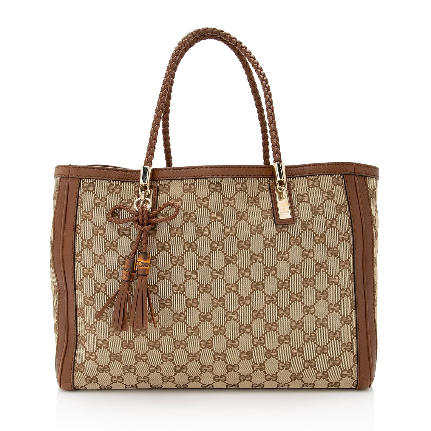 Gucci GG Bella SHF Leather Canvas Brown Beige Tote Bag