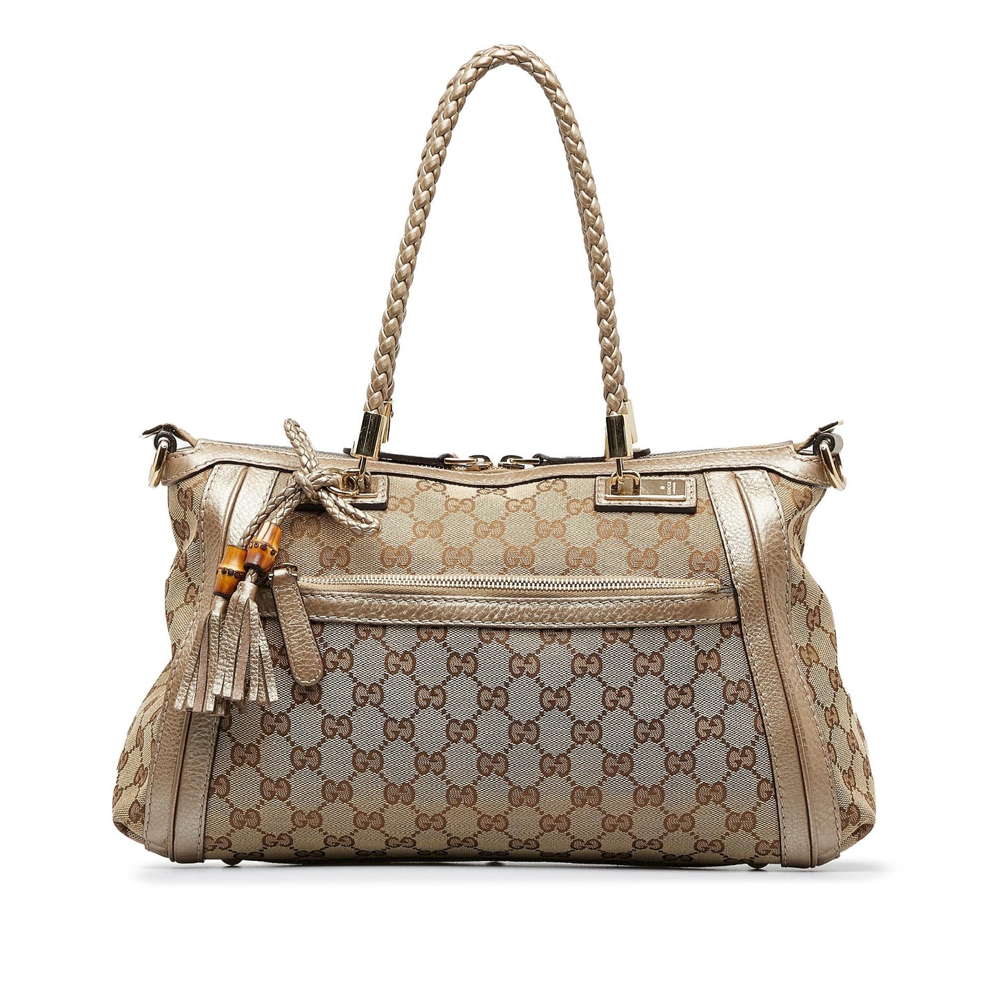 Gucci GG Bella SHG-0RCPKB Canvas Calf Brown Gold Satchel Bag