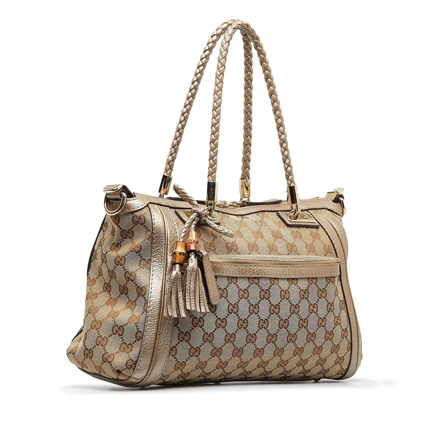 Gucci GG Bella SHG-0RCPKB Canvas Calf Brown Gold Satchel Bag