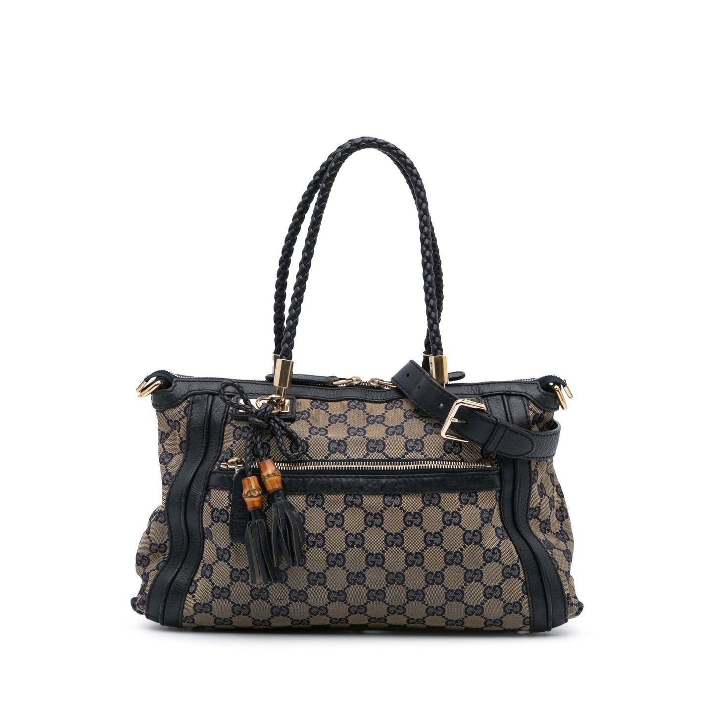 Gucci GG Bella Canvas Calf Black Brown Satchel Bag