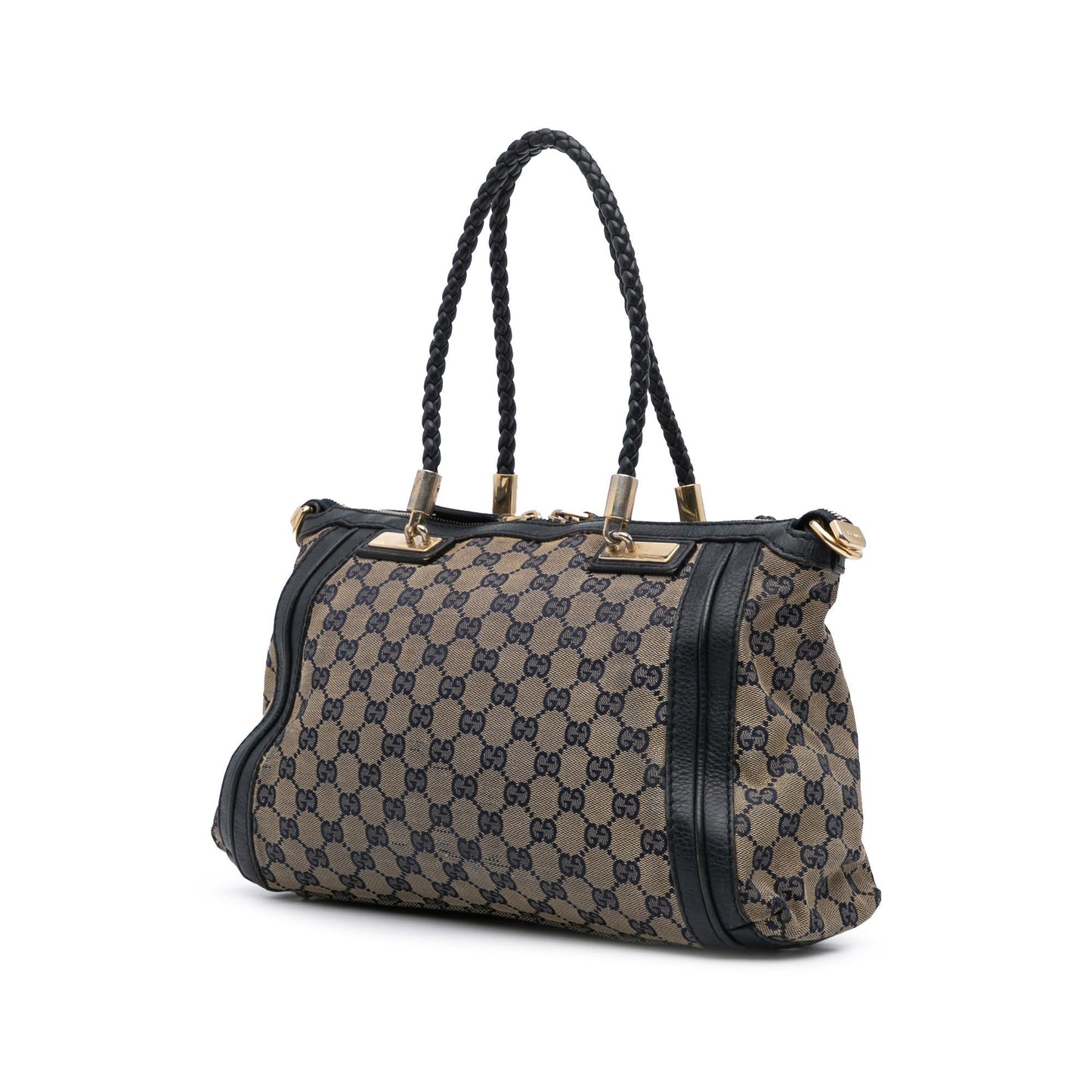 Gucci GG Bella Canvas Calf Black Brown Satchel Bag