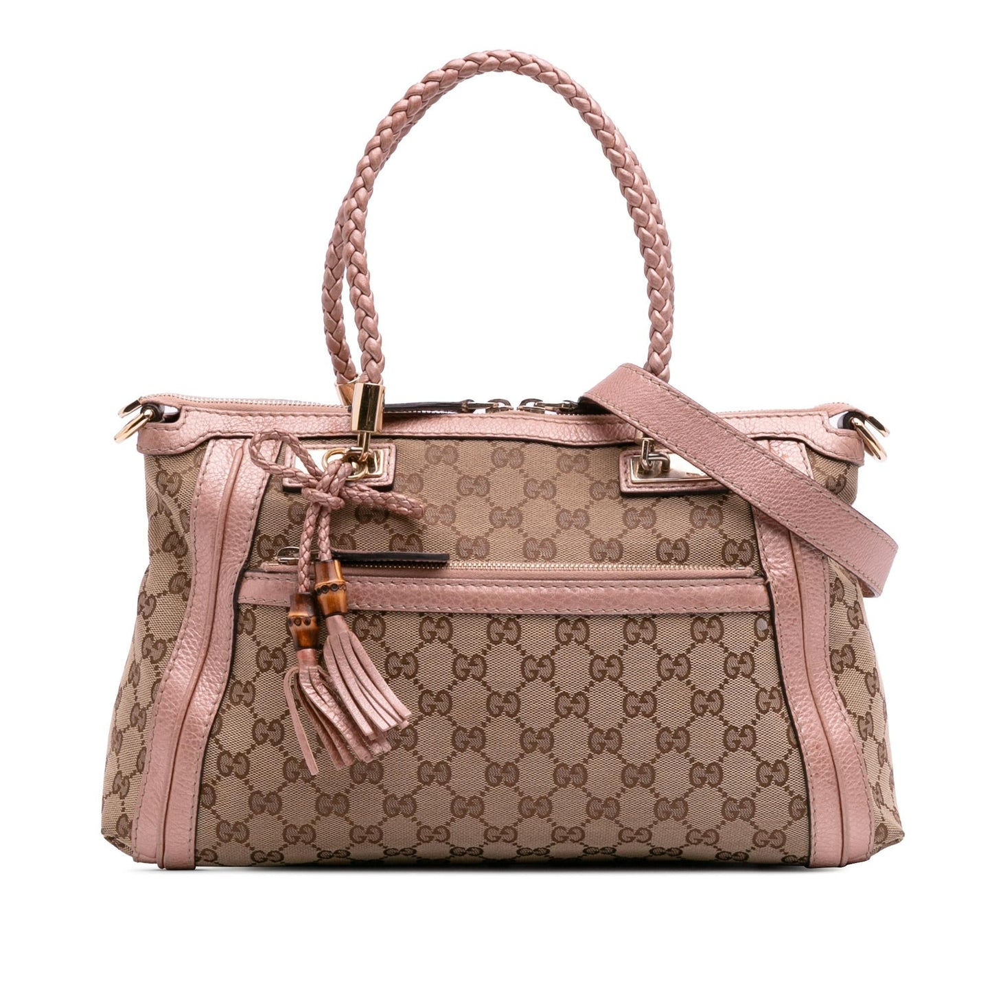 Gucci GG Bella Canvas Calf Brown Pink Satchel Bag
