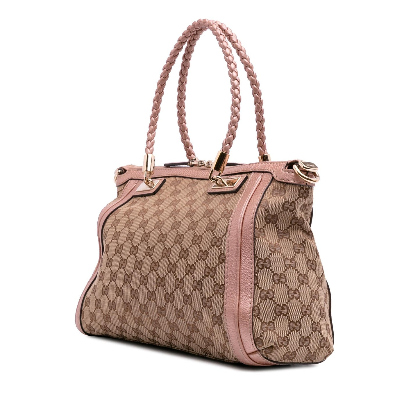 Gucci GG Bella Canvas Calf Brown Pink Satchel Bag