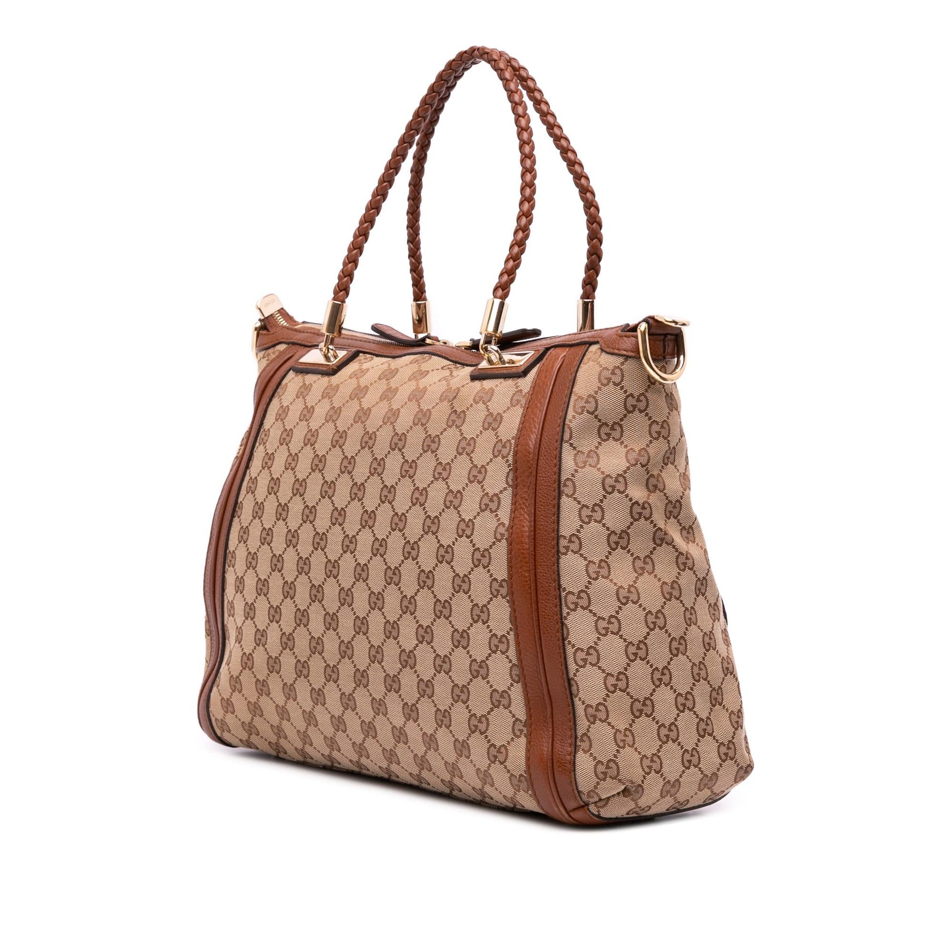 Gucci GG Bella Canvas Calf Brown Satchel Bag