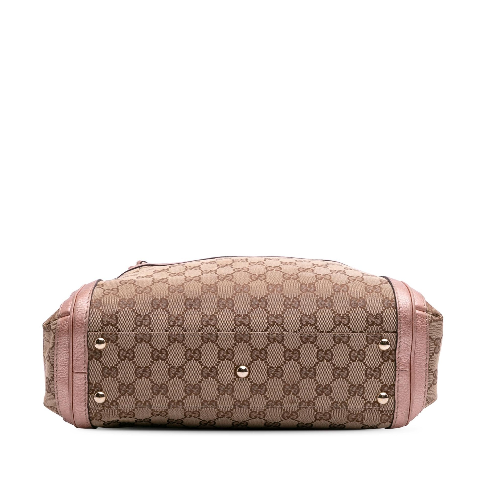 Gucci GG Bella Canvas Calf Brown Pink Satchel Bag Satchel 7