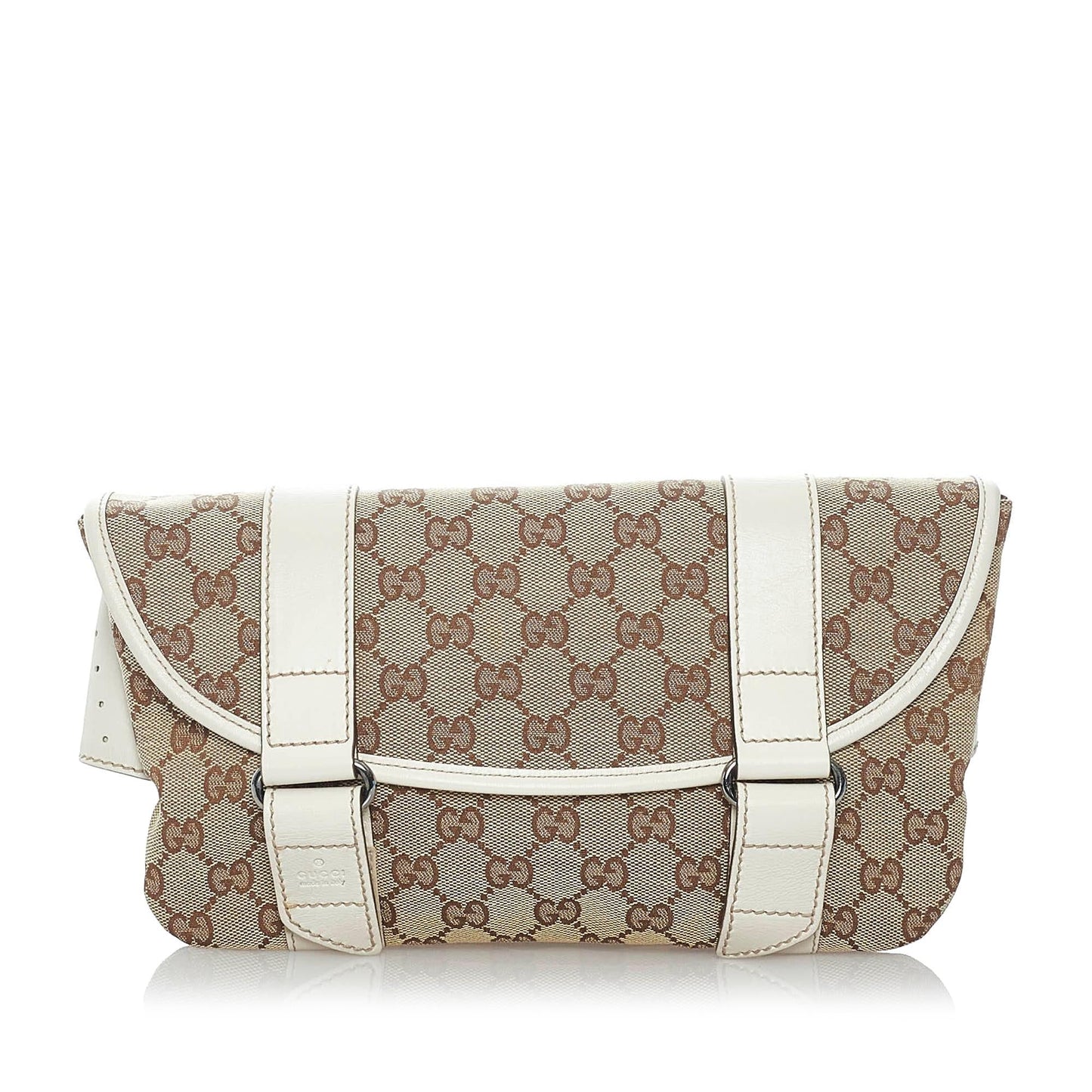 Gucci GG Belt SHG Canvas White Brown Accessory