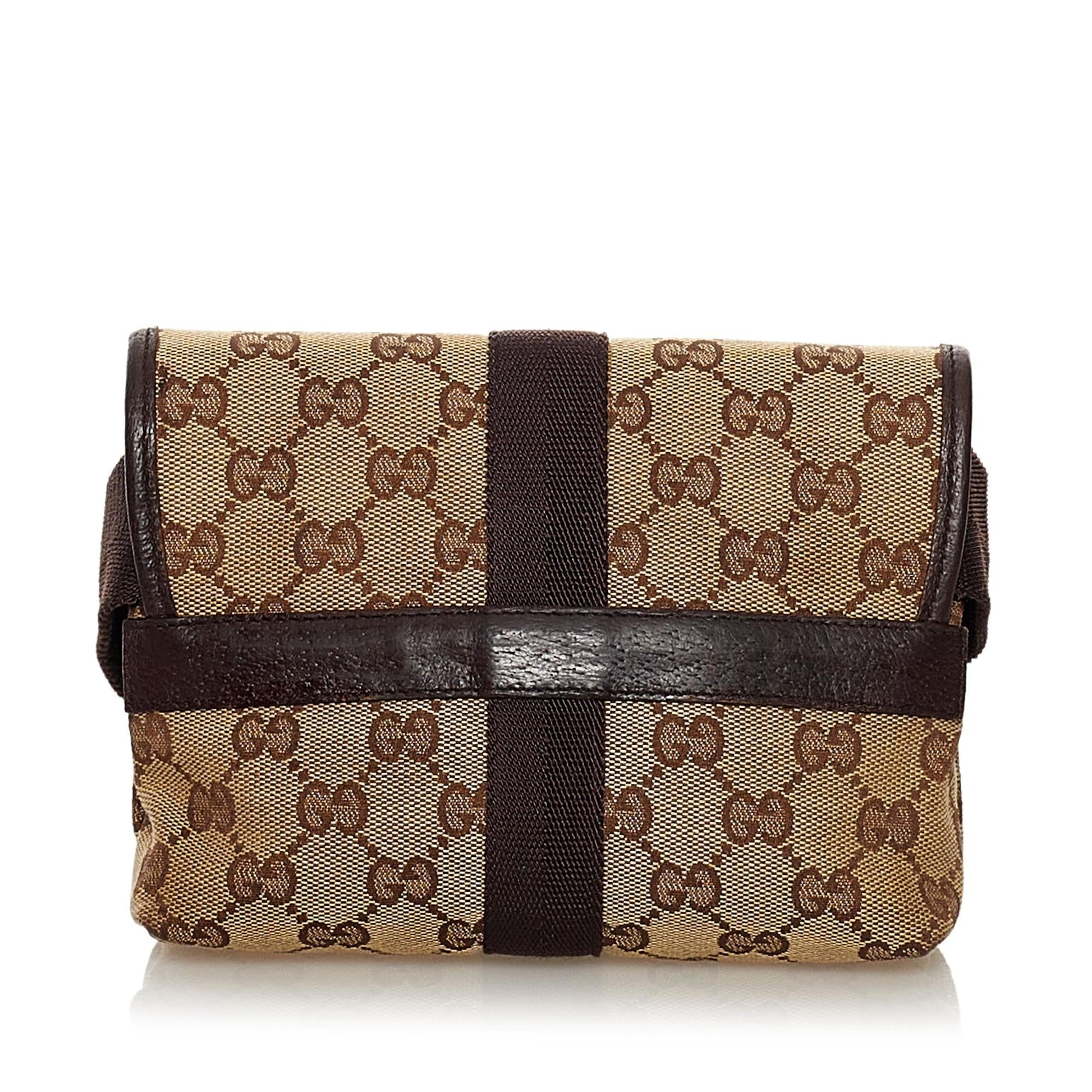 Gucci GG Belt SHG Canvas Calf Brown Accessory Bag Shg