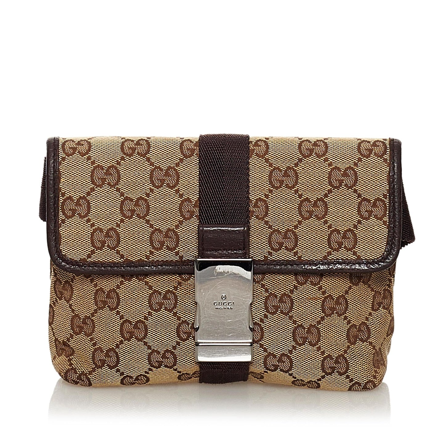 Gucci GG Belt SHG Canvas Calf Brown Accessory Bag Shg