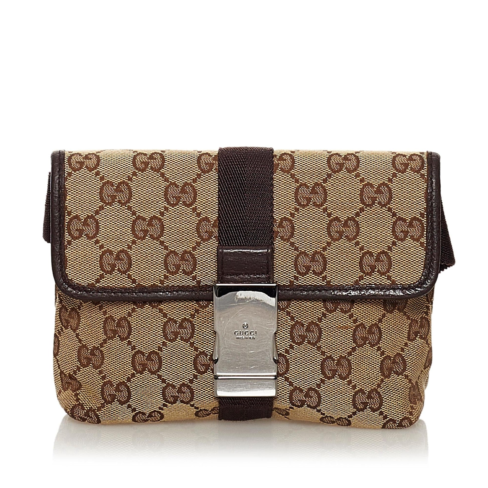 Gucci GG Belt SHG Canvas Calf Brown Accessory Bag Shg