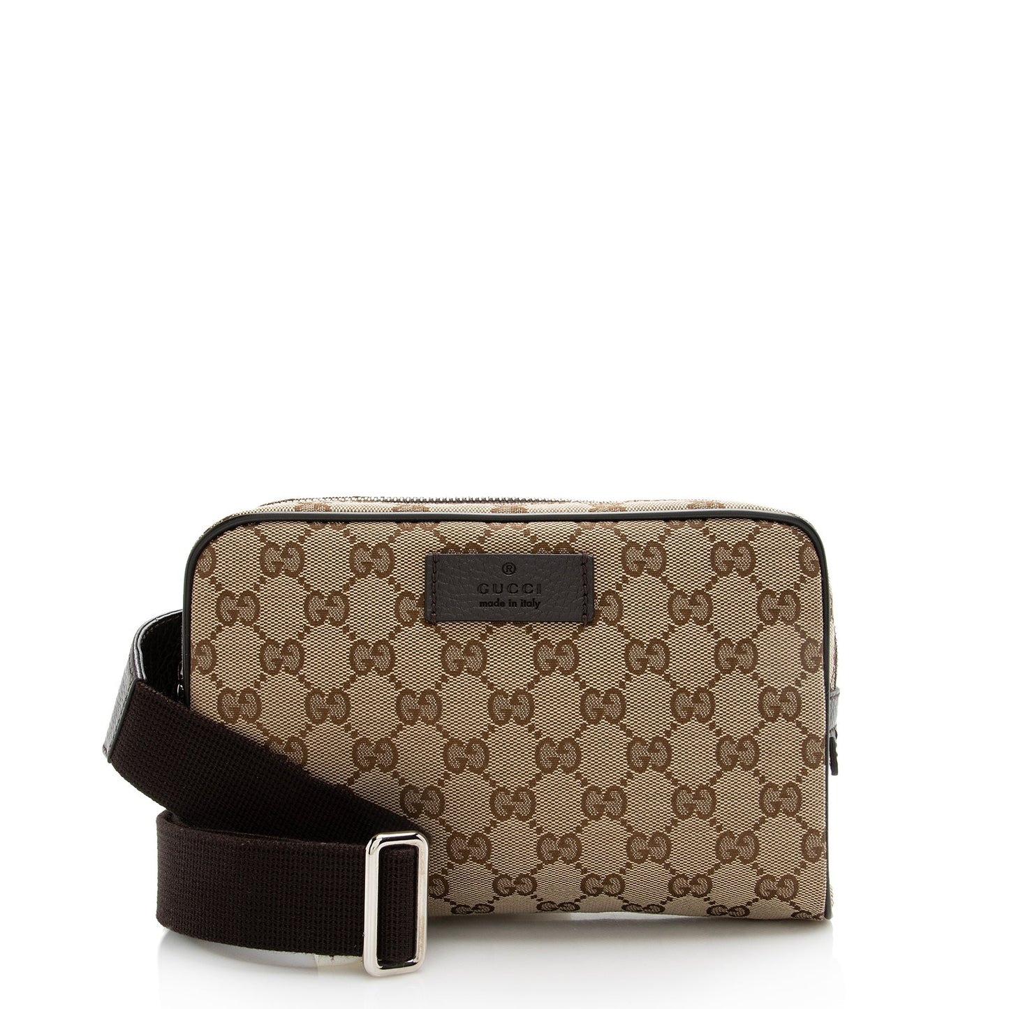 Gucci GG Belt SHF Leather Canvas Nylon Brown Accessory