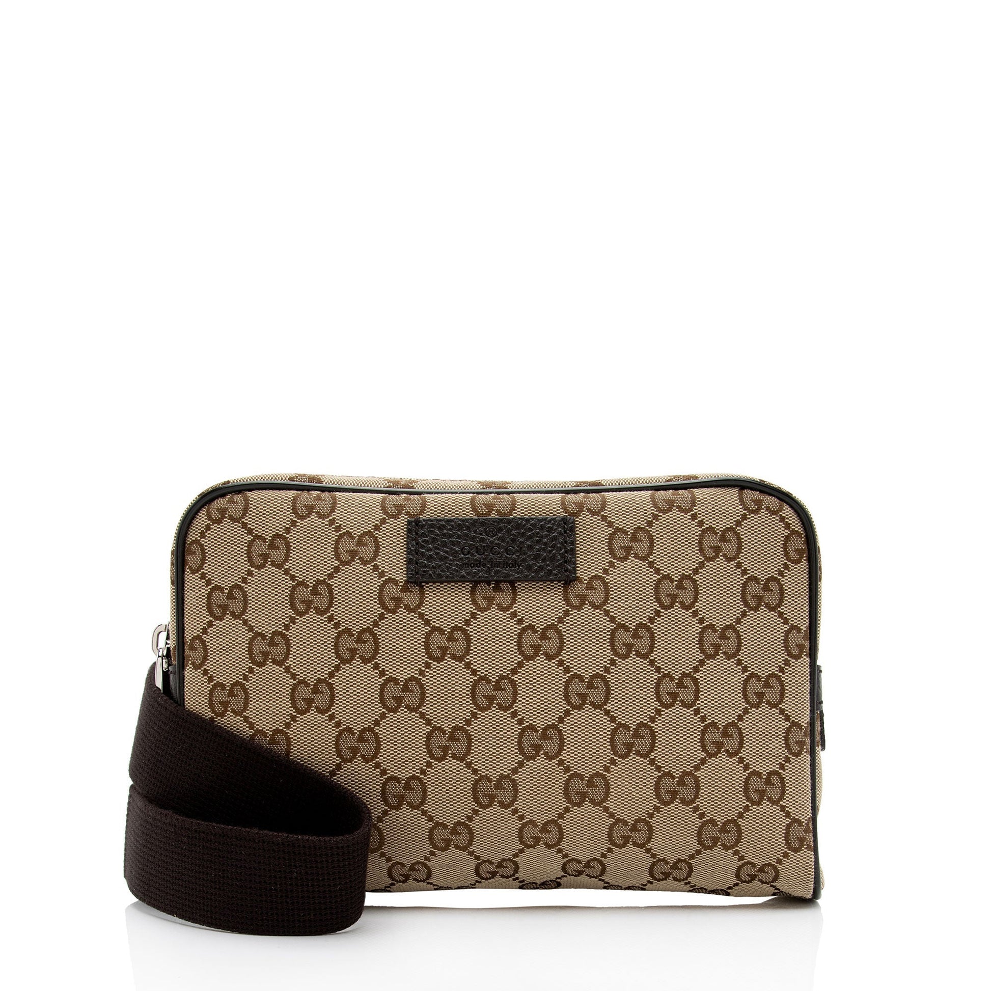 Gucci GG Belt SHF-Rfg0lA Leather Canvas Nylon Brown Accessory