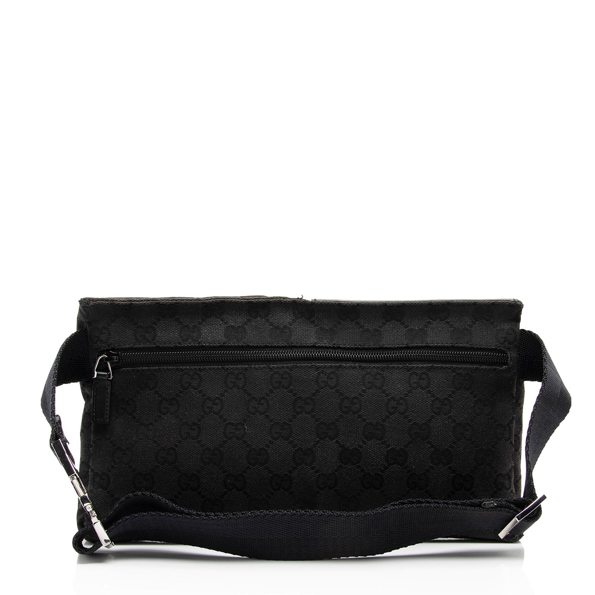 Gucci GG Double Pocket Belt SHF-4RHCaN Leather Canvas Black Accessory