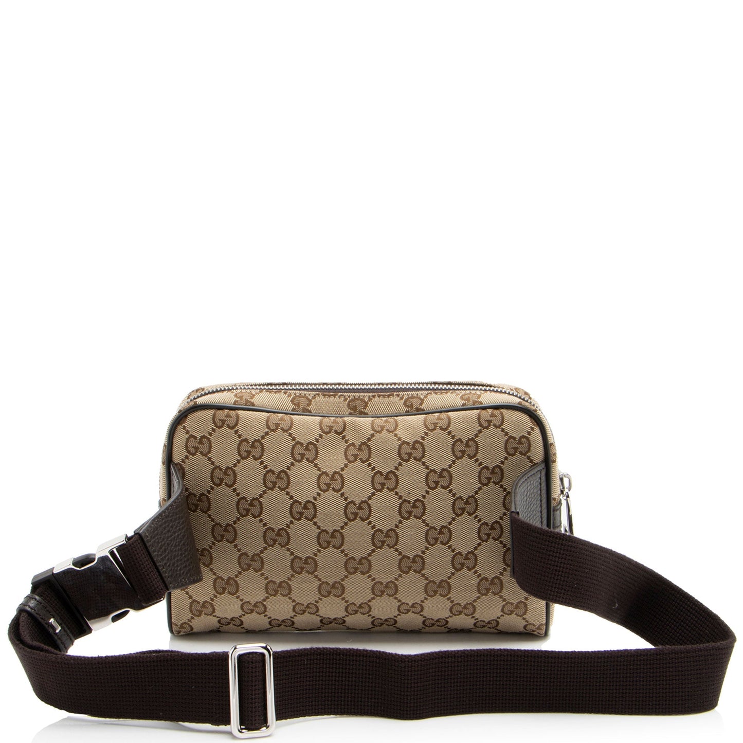 Gucci GG Belt SHF-0c U Leather Canvas Nylon Brown Accessory