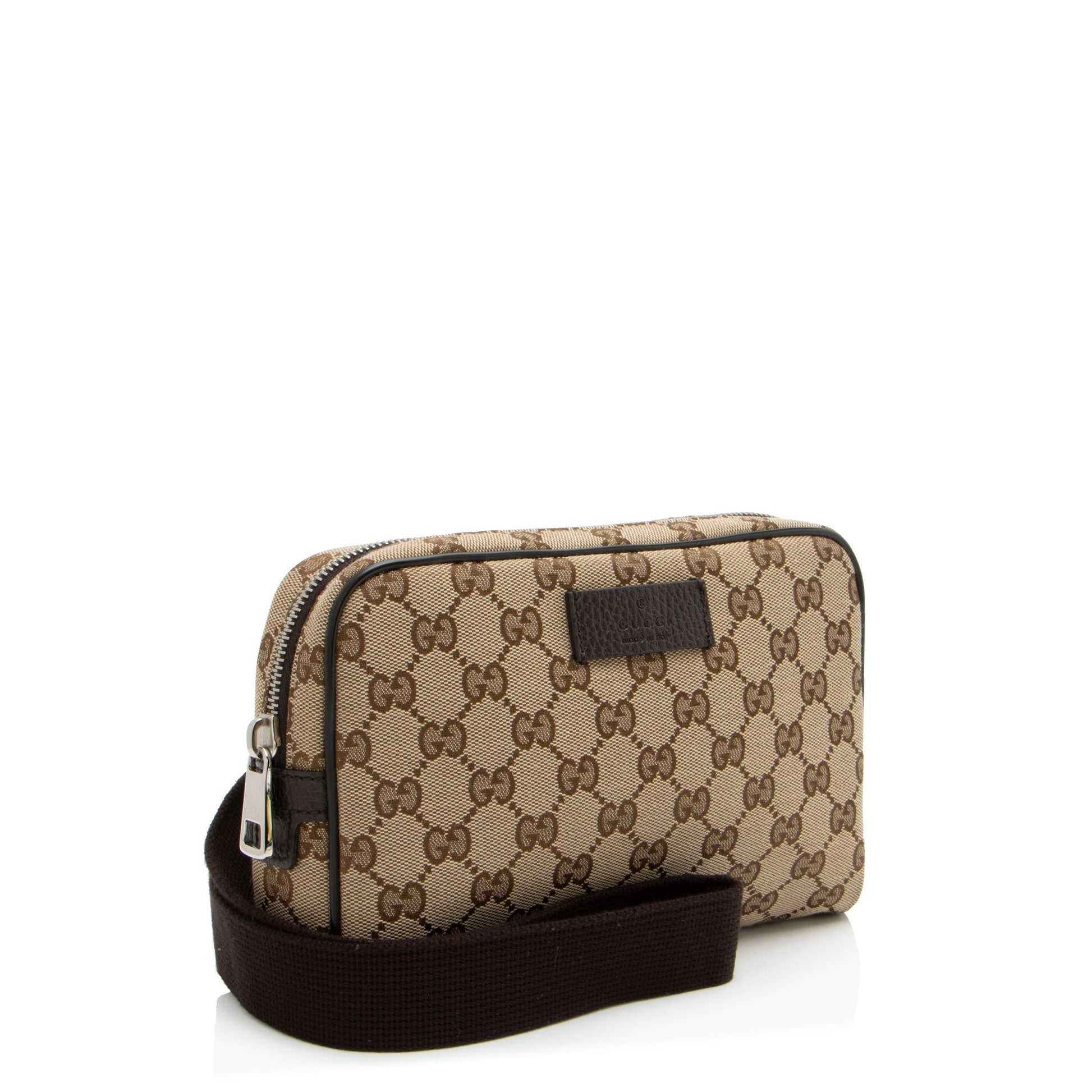 Gucci GG Belt SHF-0c U Leather Canvas Nylon Brown Accessory