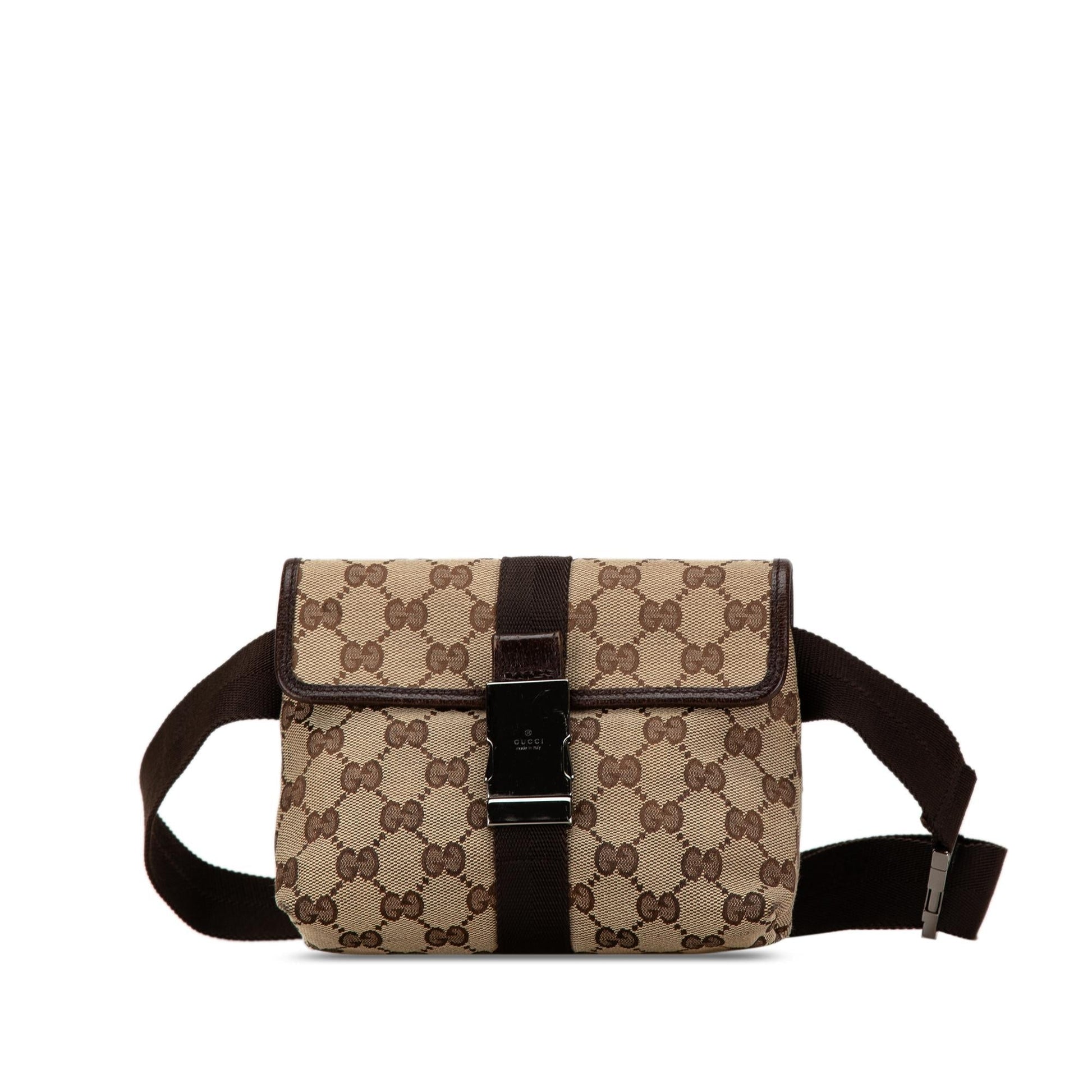 Gucci GG Belt SHG-U6U0Yg Canvas Calf Brown Accessory