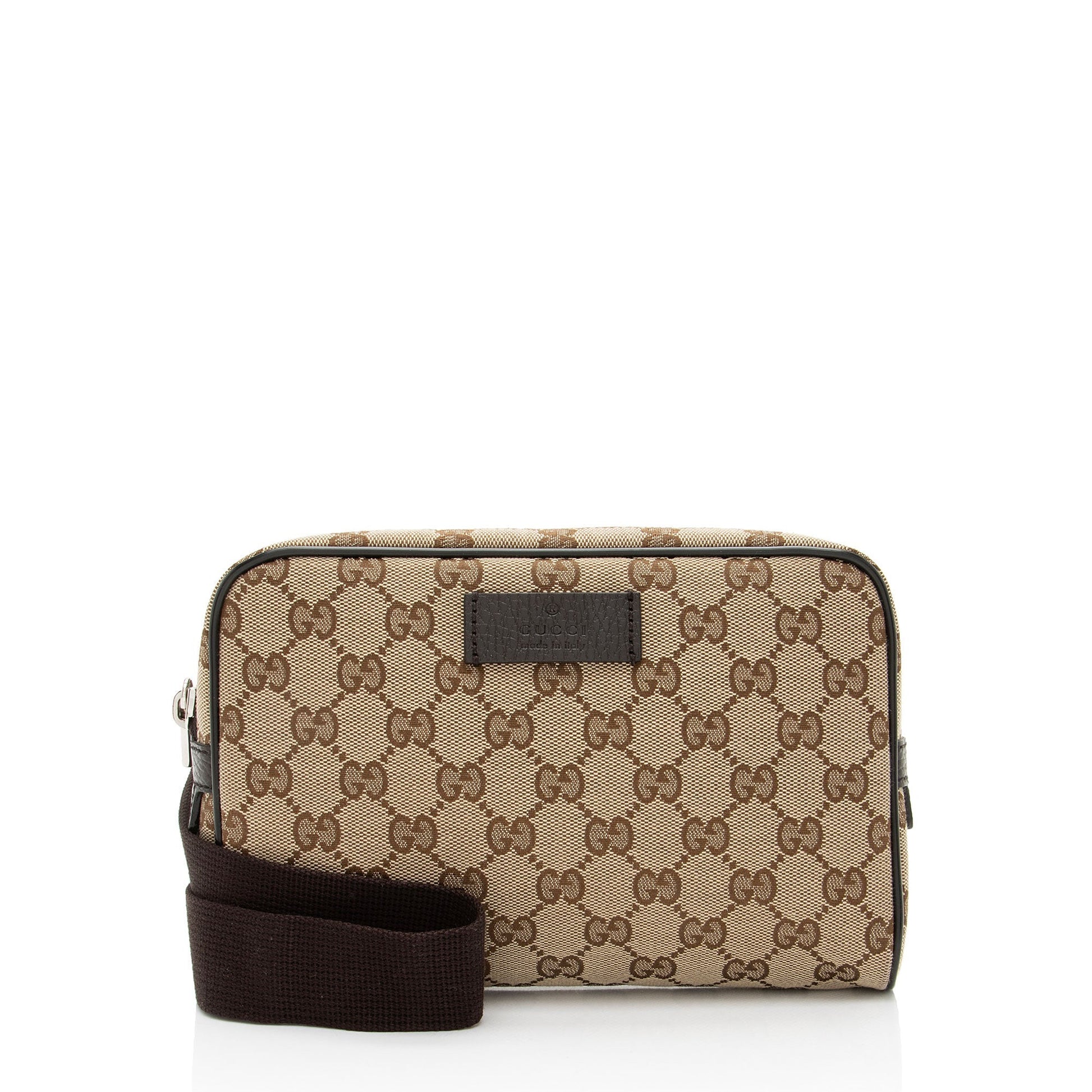 Gucci GG Belt Leather Canvas Nylon Brown Accessory