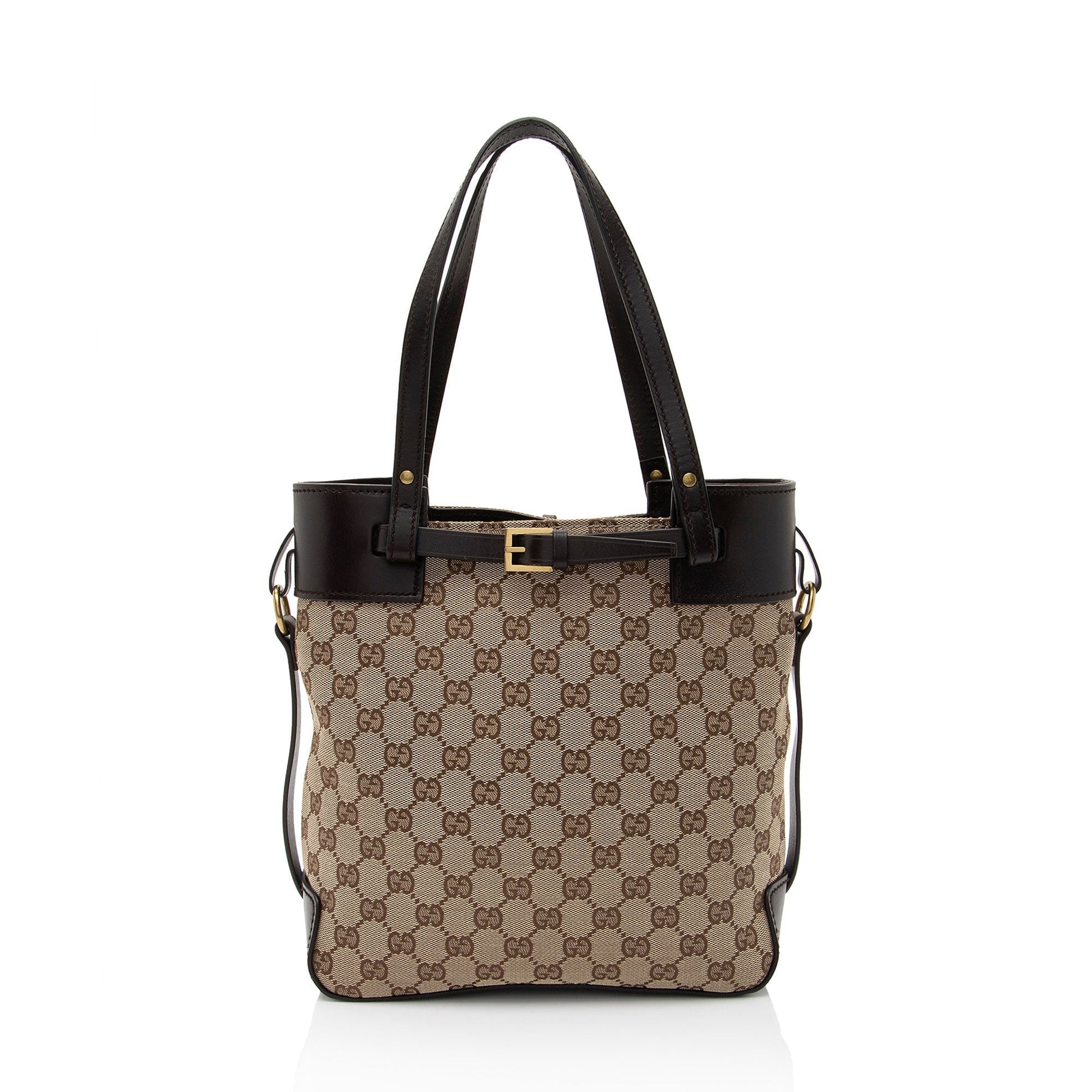 Gucci GG Belted Leather Canvas Brown Beige Accessory