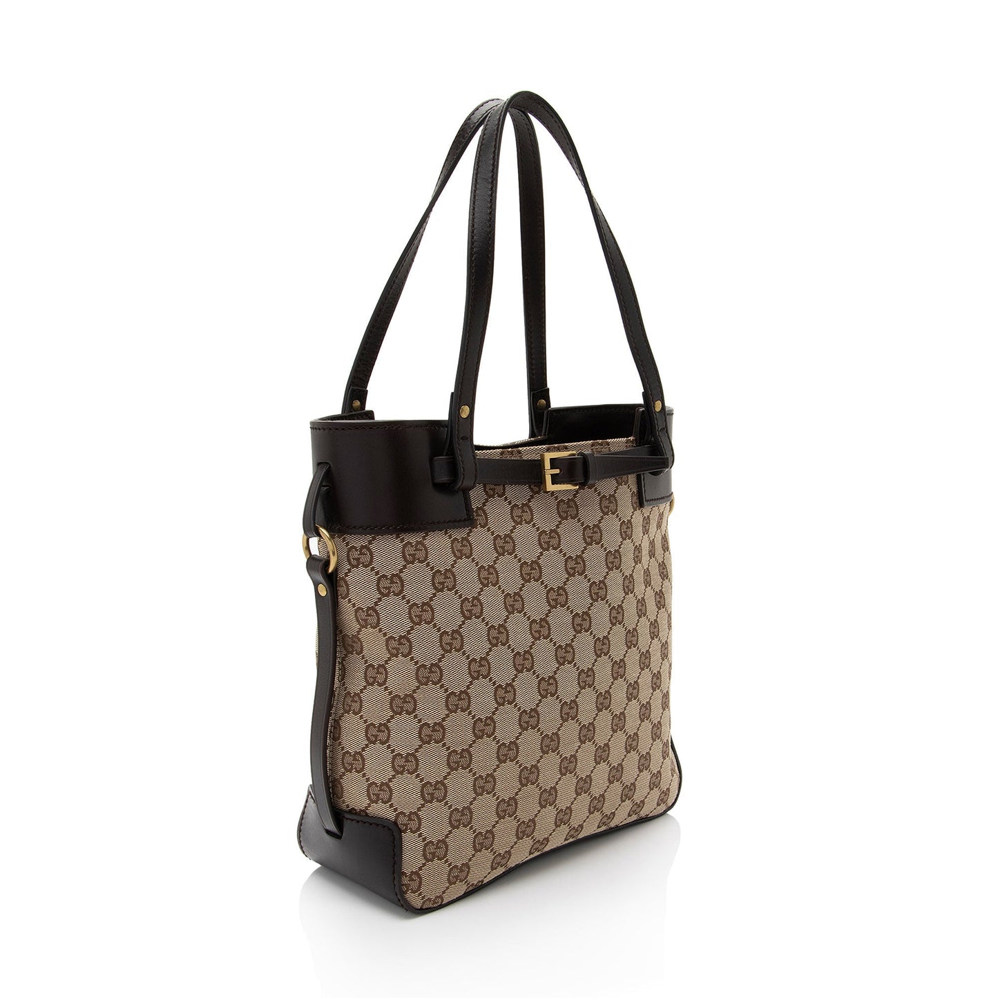 Gucci GG Belted Leather Canvas Brown Beige Accessory